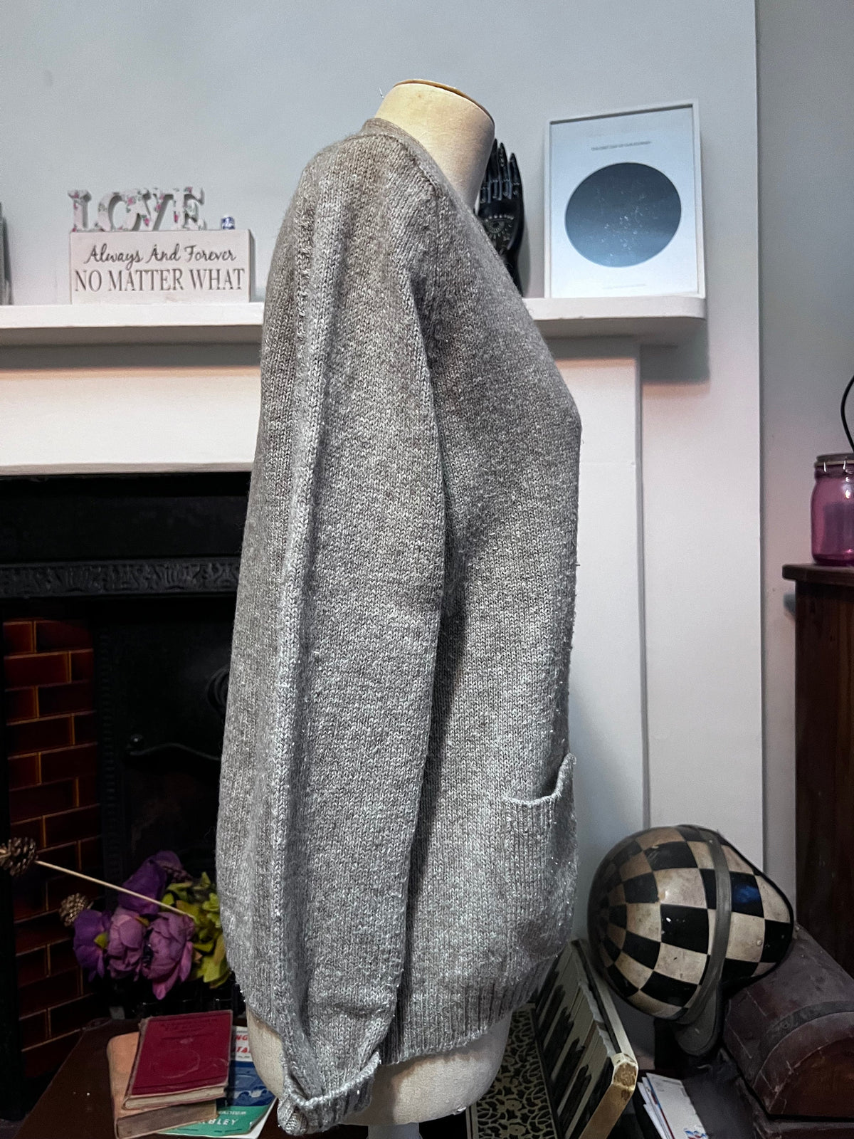 Vintage 1970s M&S Wool Blend Cardigan | Beige Grey Shetland Knit | Women’s UK 10