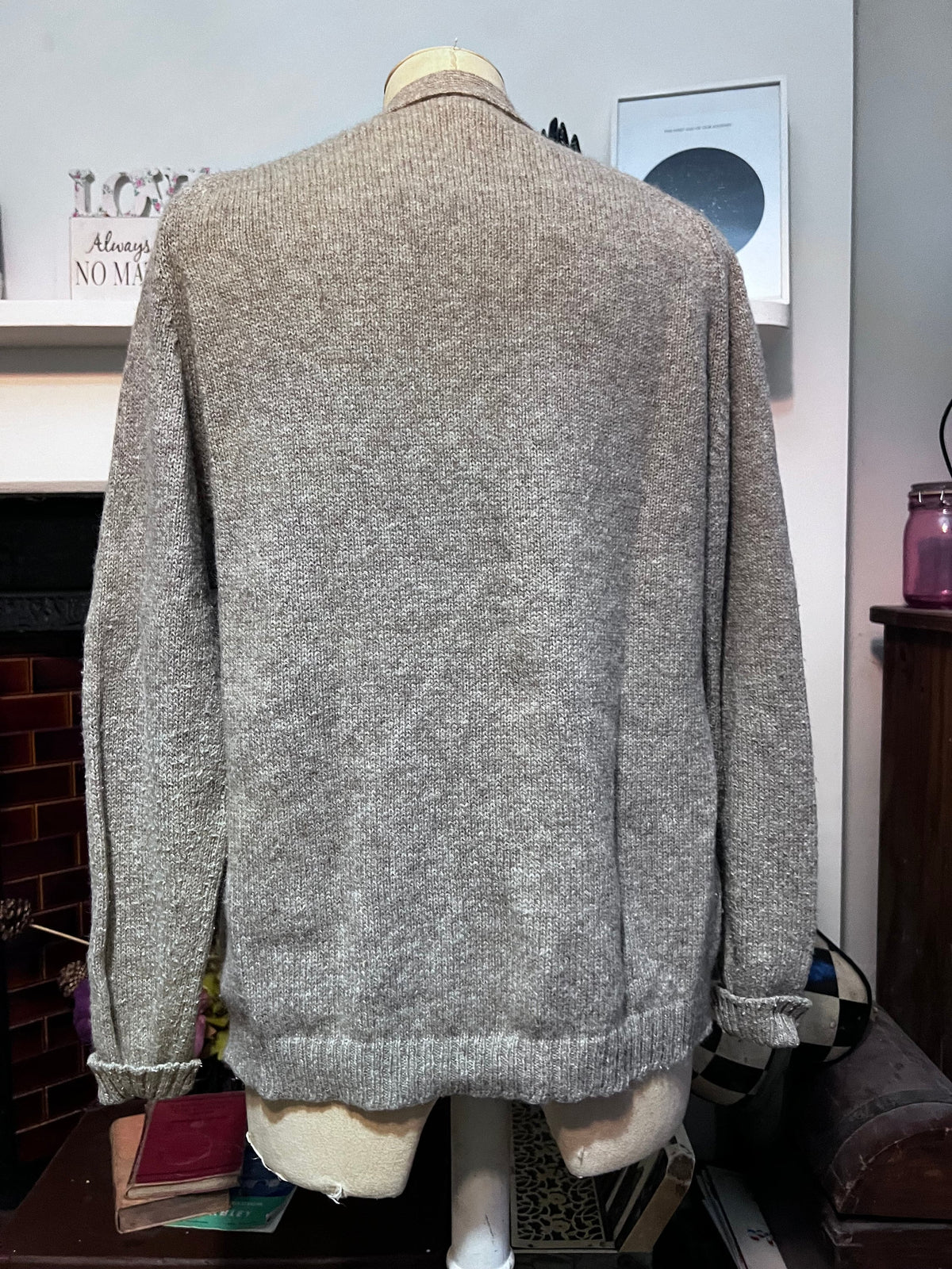Vintage 1970s M&S Wool Blend Cardigan | Beige Grey Shetland Knit | Women’s UK 10