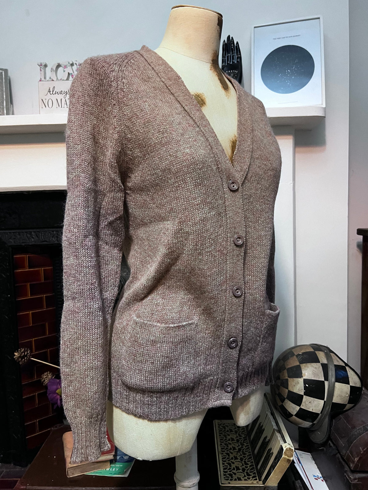 Vintage 1970s Shetland Wool Cardigan | Brown Beige 4 Ply British Knit | Women’s XS