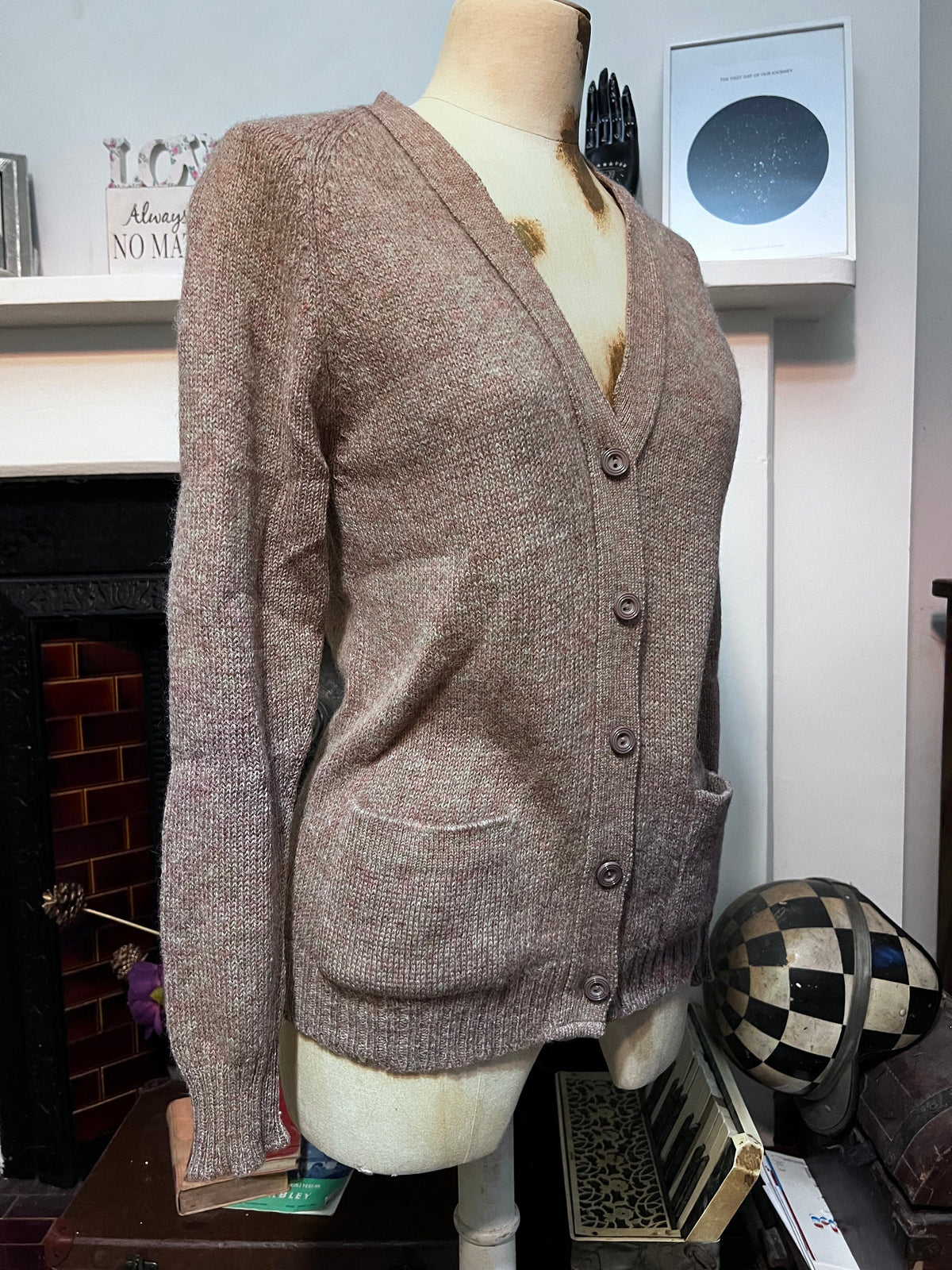 Vintage 1970s Shetland Wool Cardigan | Brown Beige 4 Ply British Knit | Women’s XS
