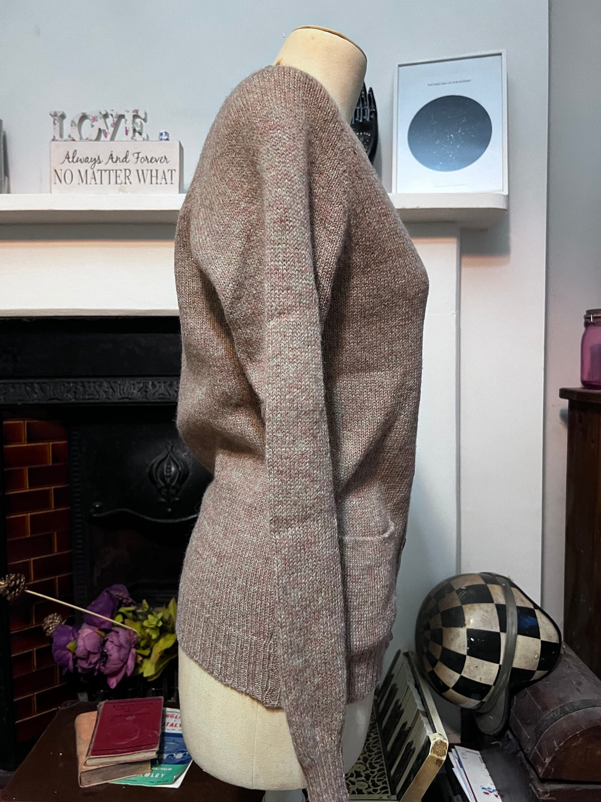 Vintage 1970s Shetland Wool Cardigan | Brown Beige 4 Ply British Knit | Women’s XS