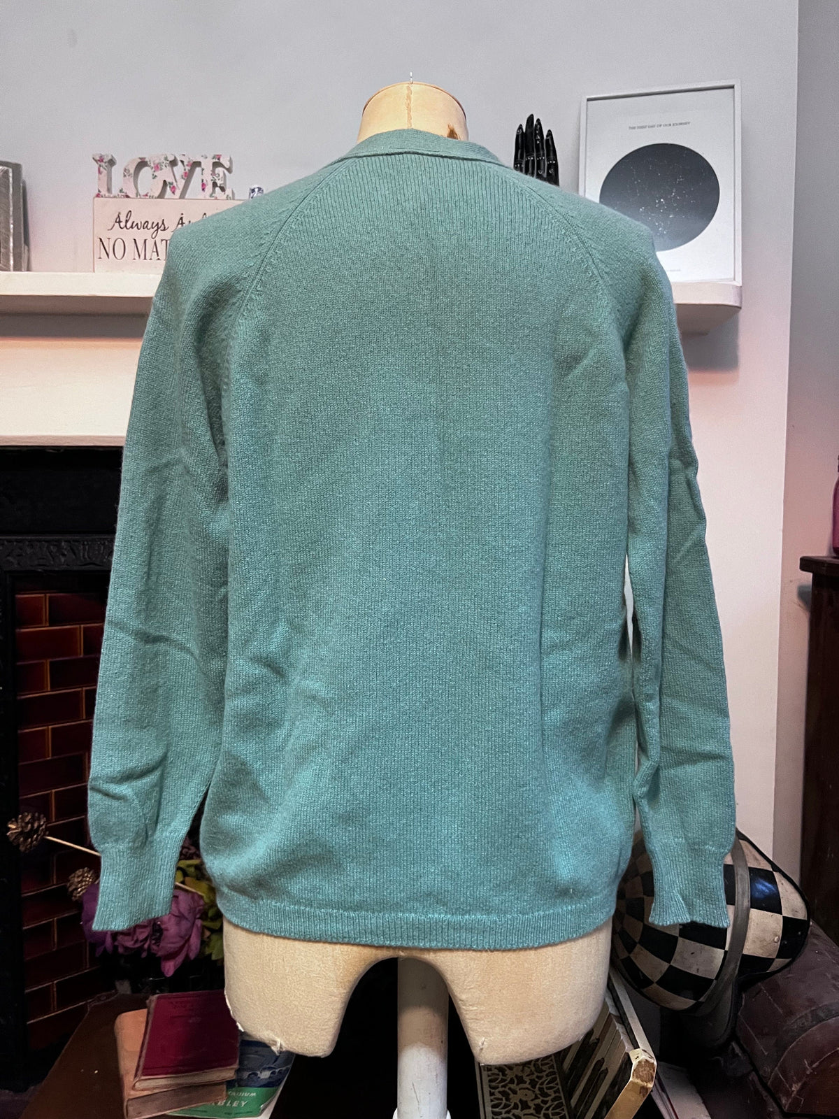 Vintage 1980s Duck Egg Blue Cardigan | V-Neck Knit, Tonal Buttons, Patch Pockets