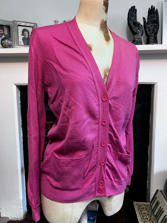 Vintage 1980s Jaeger Hot Pink Wool Cardigan | British Knitwear, Button Front Jumper