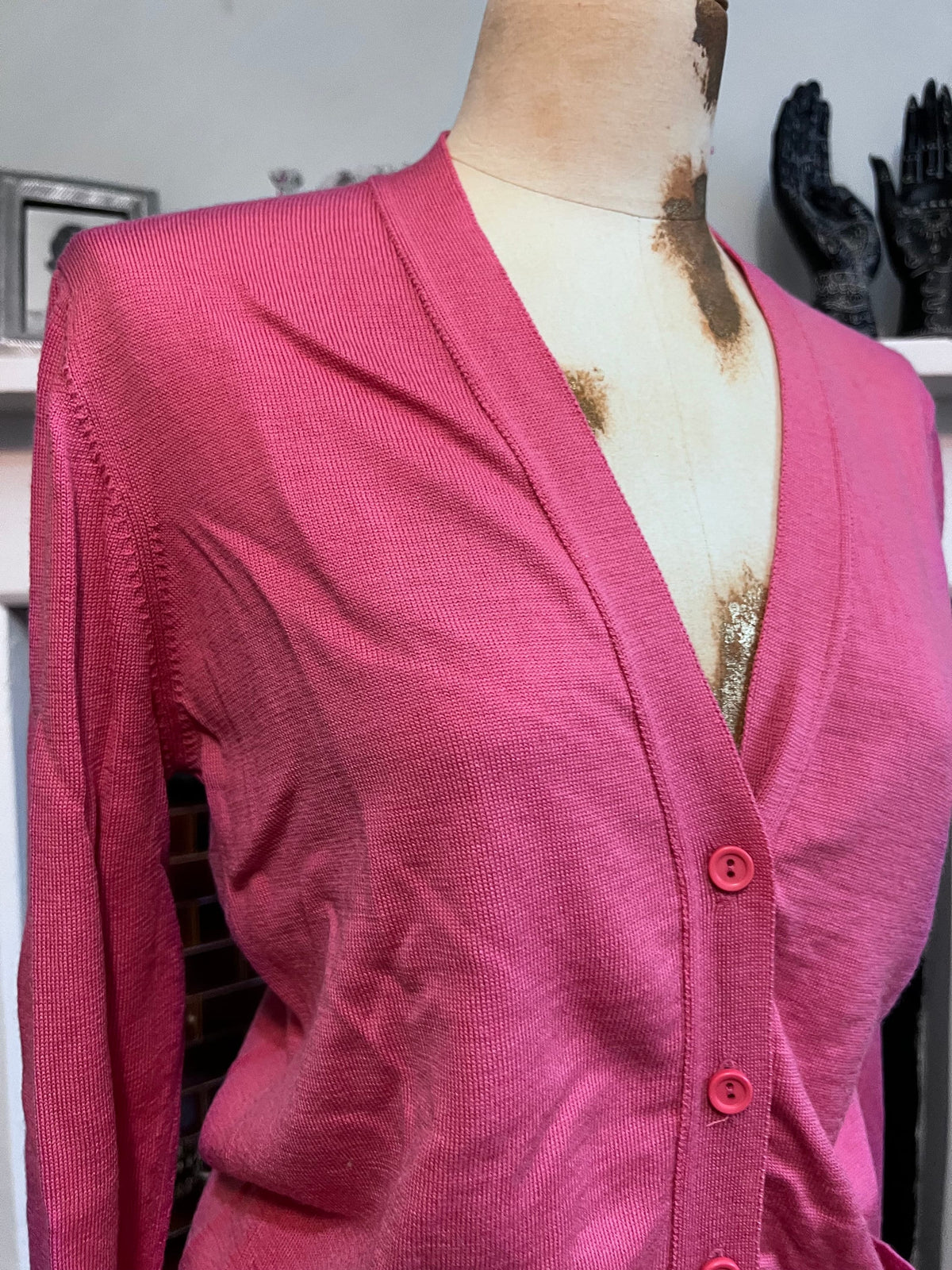 Vintage 1980s Jaeger Hot Pink Wool Cardigan | British Knitwear, Button Front Jumper