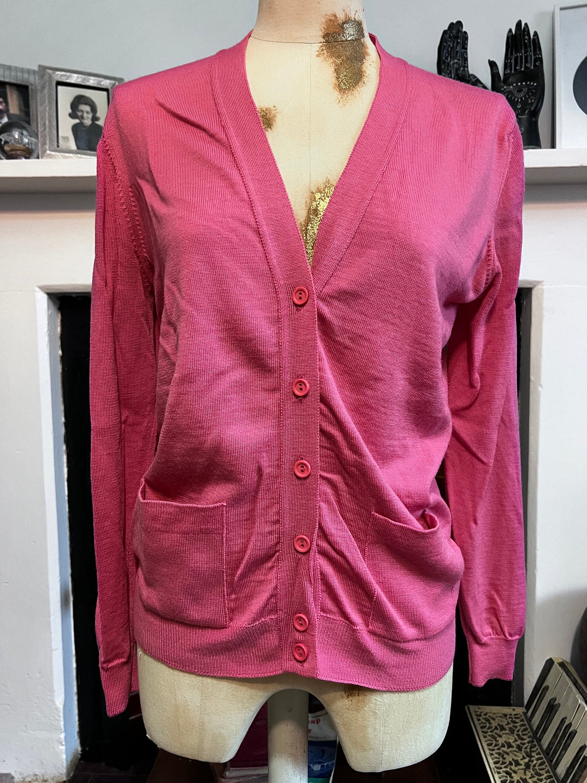 Vintage 1980s Jaeger Hot Pink Wool Cardigan | British Knitwear, Button Front Jumper