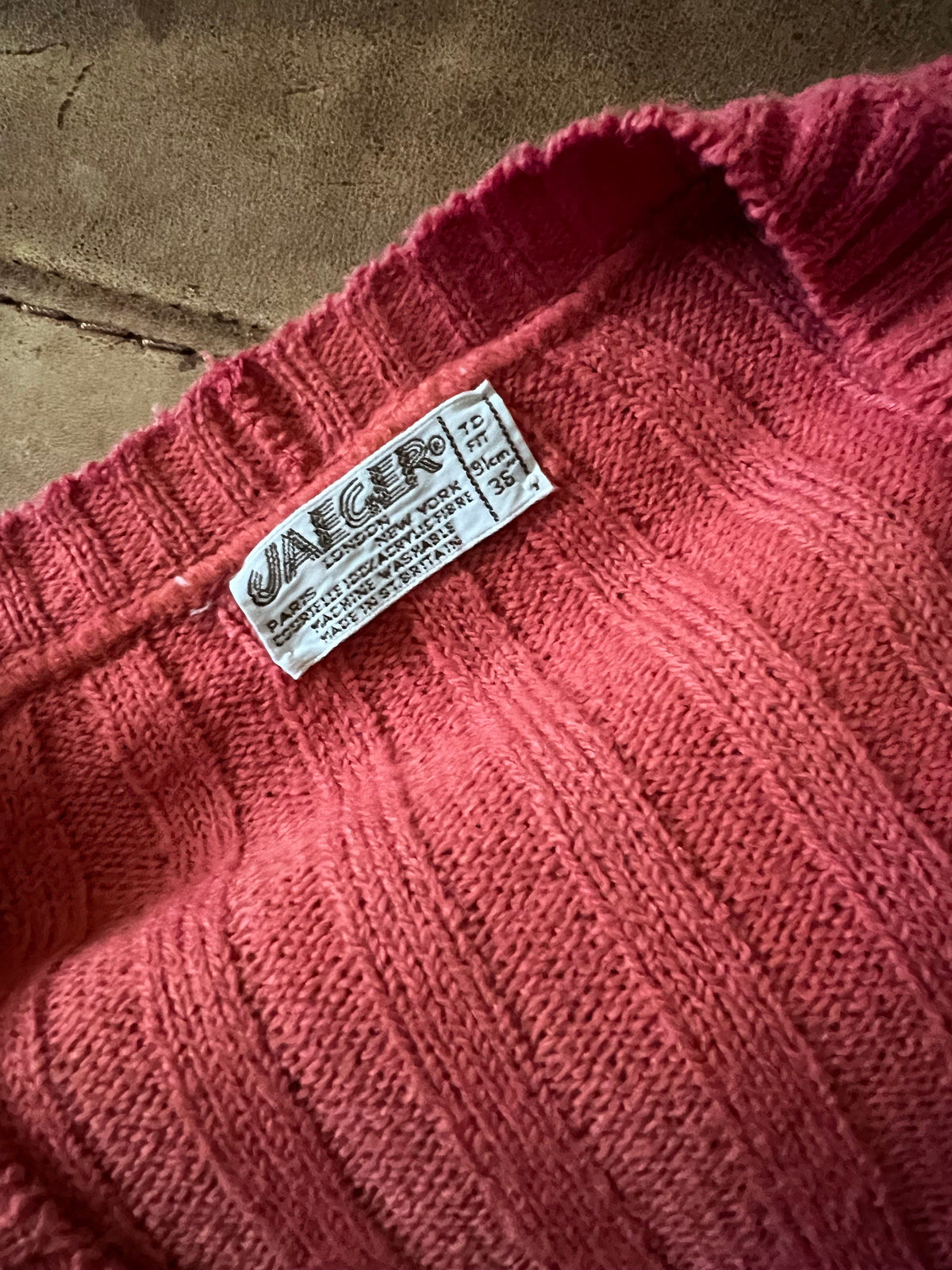 Vintage 1980s Jaeger Cardigan | Coral Pink Ribbed Knit | Women’s British Designer Knitwear