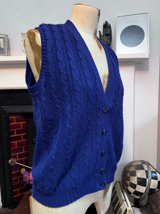 Vintage royal blue Cardigan sleeveless cardigan navy blue knit cardigan, vintage, knitwear, vintage vest, 70s cardigan Richard’s Shop Tank