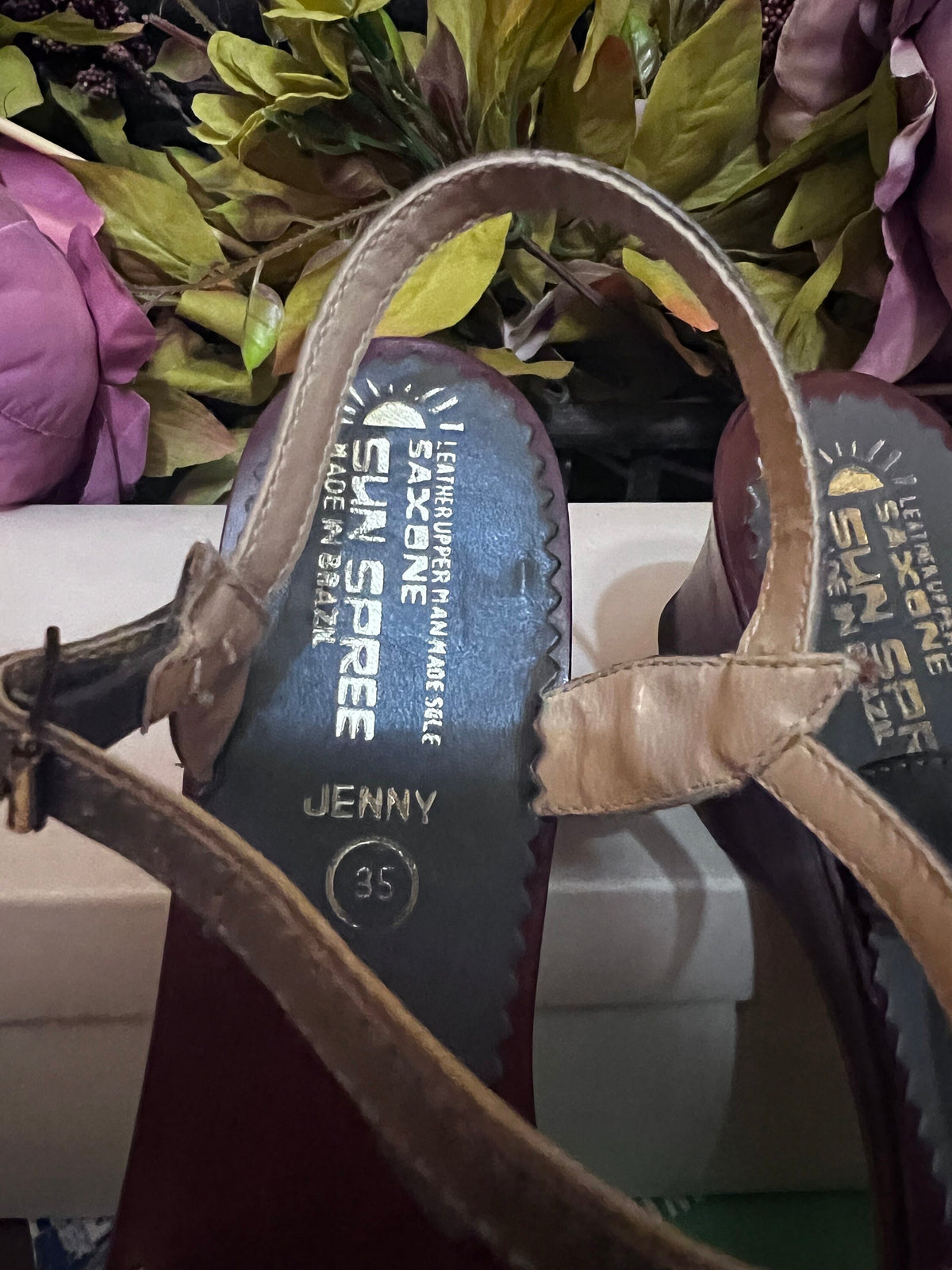 Vintage 1970s Blue Leather Sandals, Sun Spree Brazil, Ankle Strap, Chunky Heel (UK 2.5)