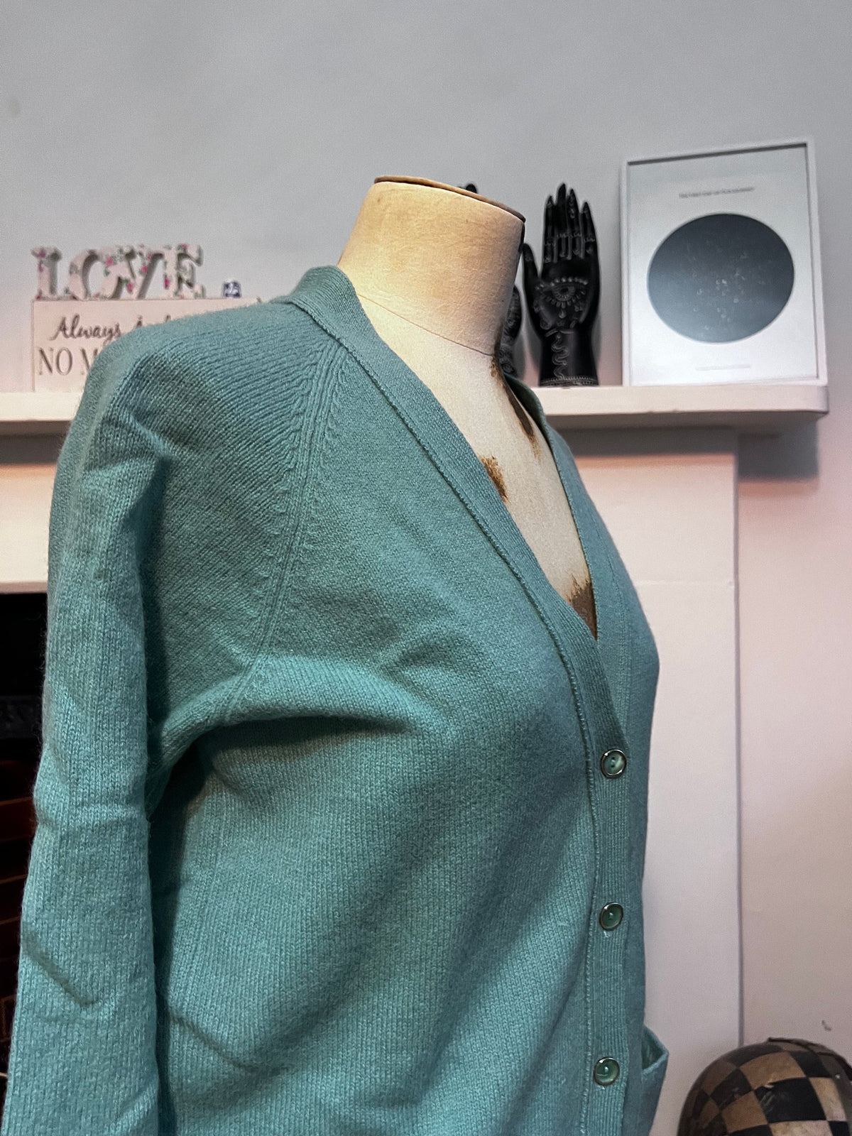 Vintage 1980s Duck Egg Blue Cardigan | V-Neck Knit, Tonal Buttons, Patch Pockets