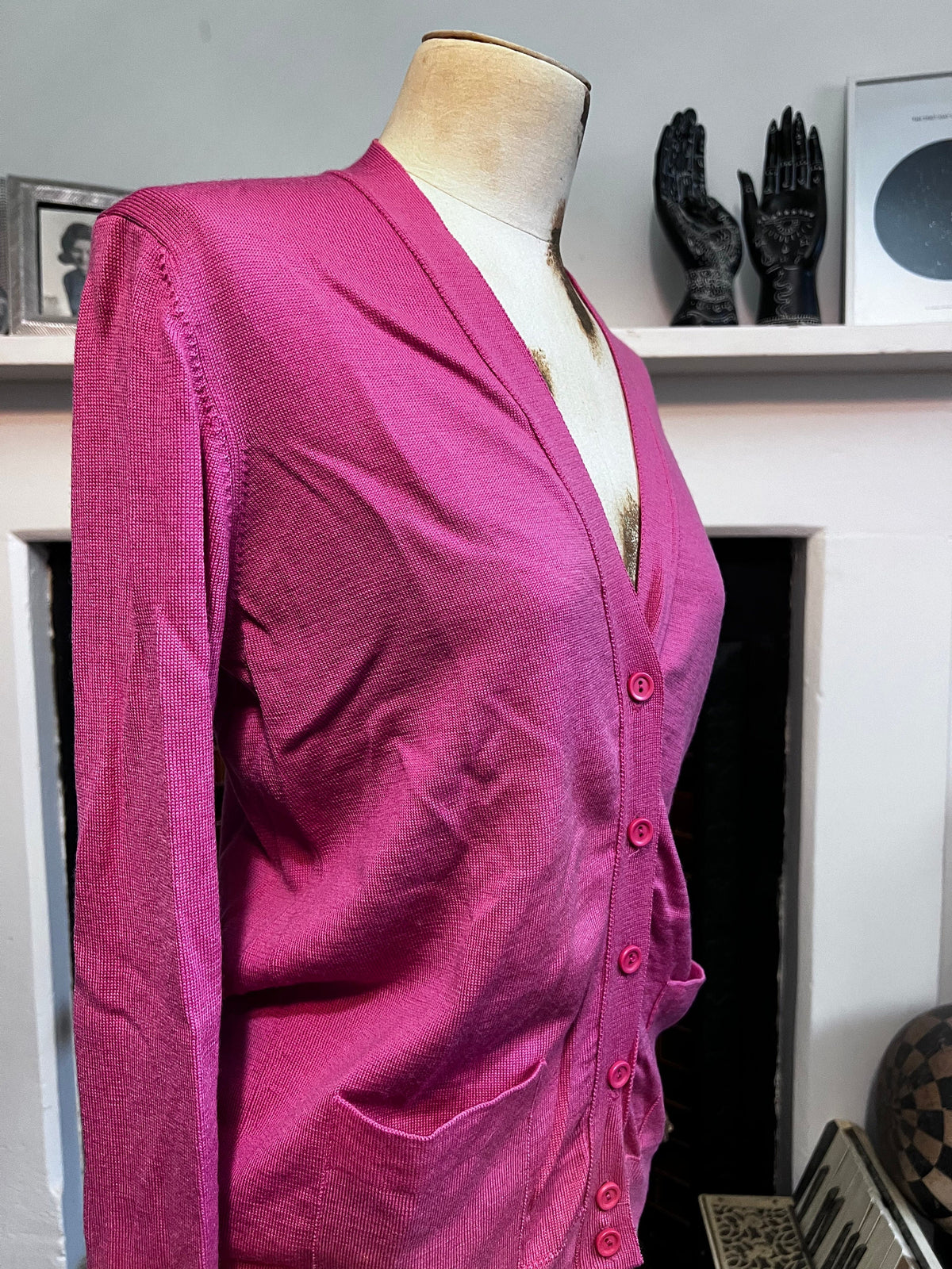 Vintage 1980s Jaeger Hot Pink Wool Cardigan | British Knitwear, Button Front Jumper
