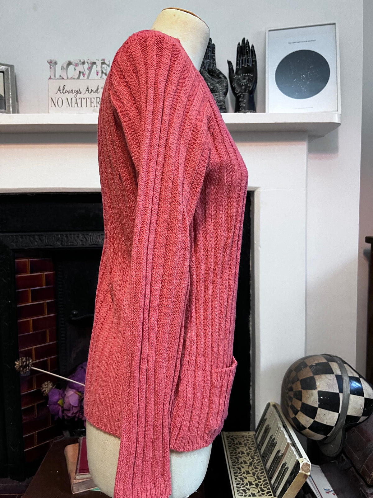 Vintage 1980s Jaeger Cardigan | Coral Pink Ribbed Knit | Women’s British Designer Knitwear