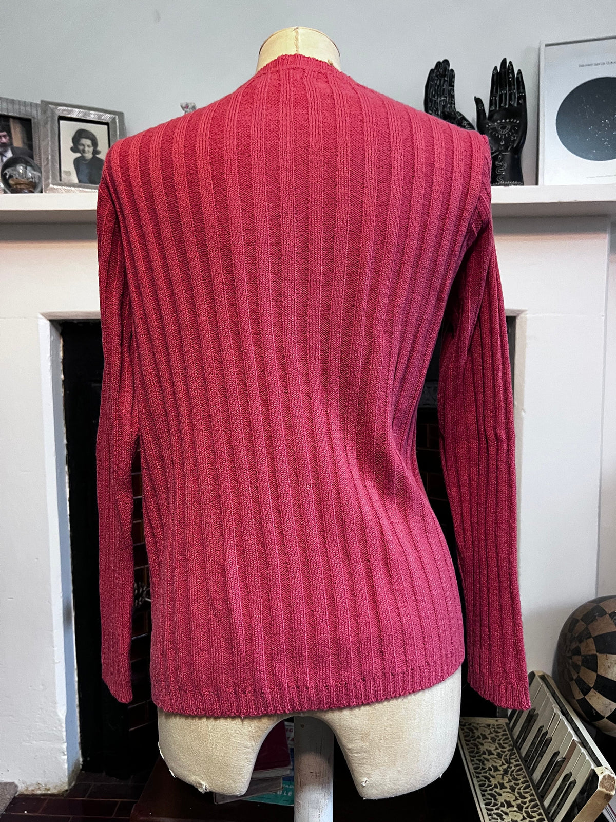 Vintage 1980s Jaeger Cardigan | Coral Pink Ribbed Knit | Women’s British Designer Knitwear