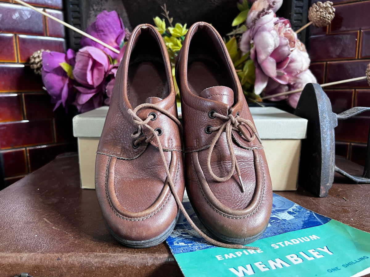 1960s Start-rite Brown Leather Derby Shoes, UK 3, Original Box