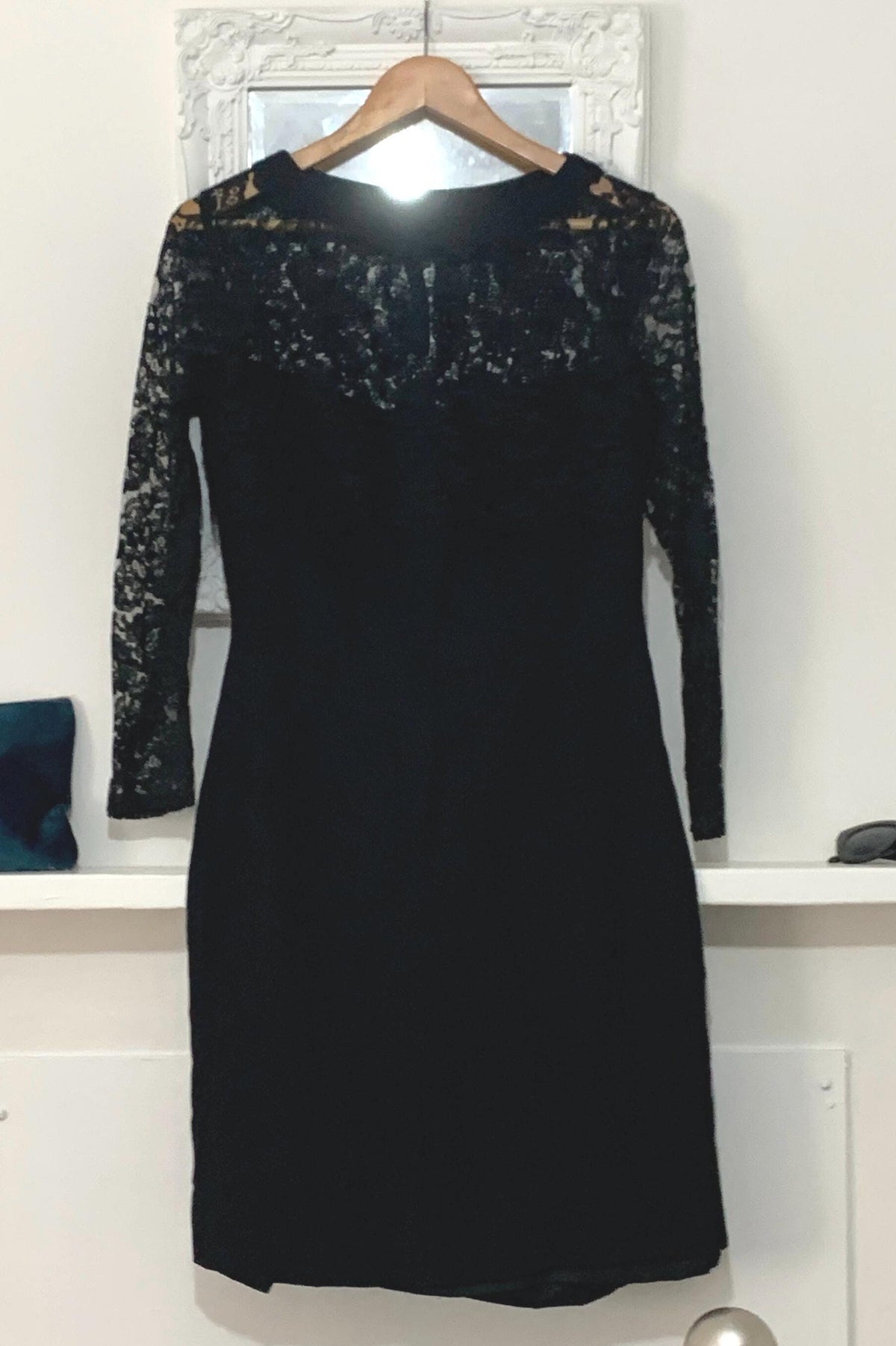 Vintage Black Dress black Mini Dress - 80s Lace Overlay Black strapless Shift Dress, little black dress, vintage dress, vintage black dress