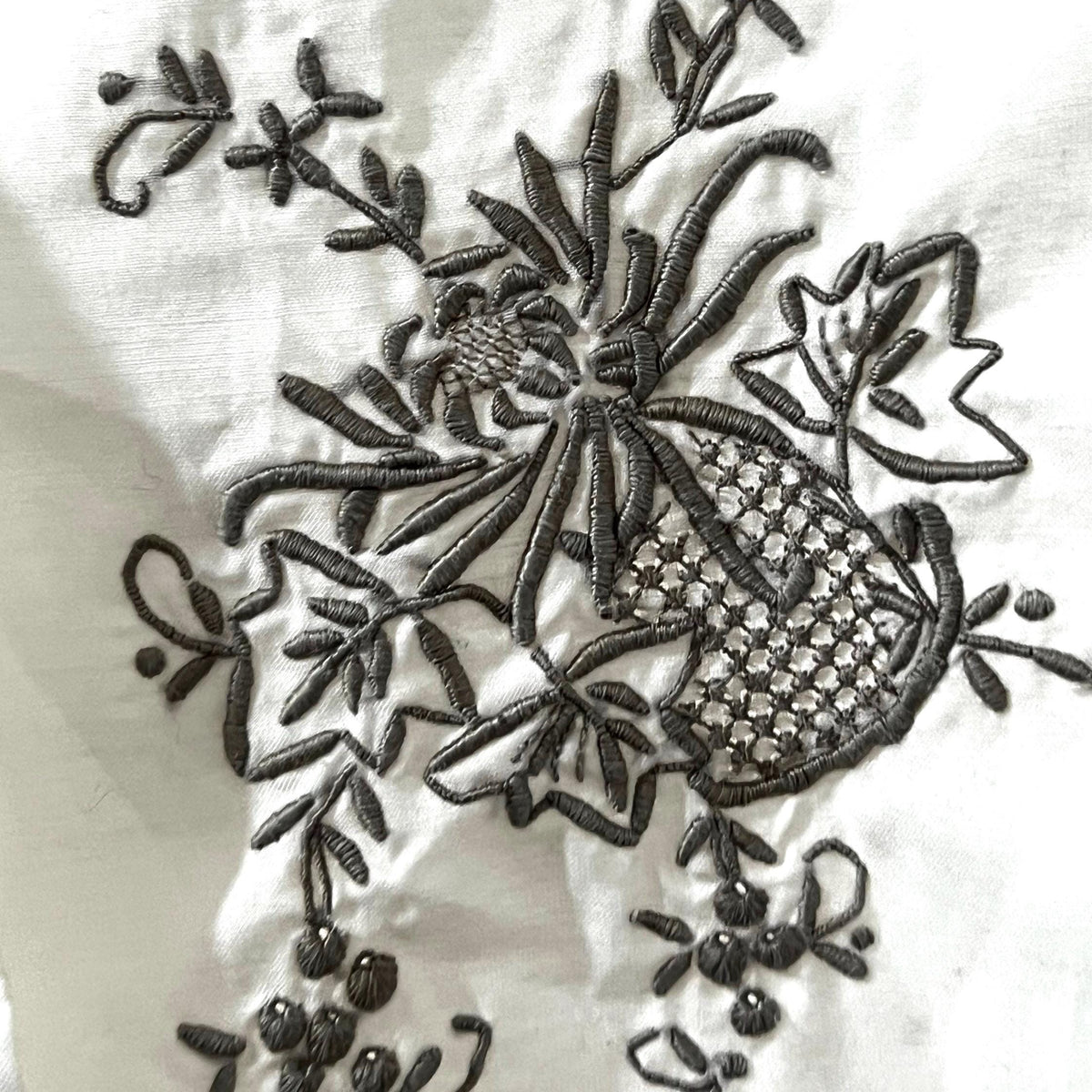 Vintage White Hand ladies Embroidered Blouse Length off white with mushroom brown floral embroidery UK Size 8