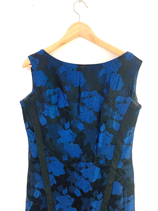 Vintage Column Dress 1960s Blue Black Brocade Floral, Sleeveless Handmade, vintage dress, vintage ball gown, vintage prom, vintage dress, 60