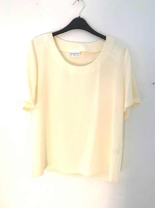 Vintage Blouse Semi Pale yellow Sheer Button Through Boxy short Sleeves - Size 14, vintage shirt, vintage blouse, vintage cream blouse, vint