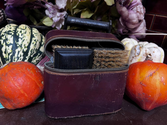 Gents Vintage, Vanity Grooming Set, Leather Case, Vintage Travel, Brush Set, Vintage Mens Grooming Set, Brush, Bottles, Containers, 1940s