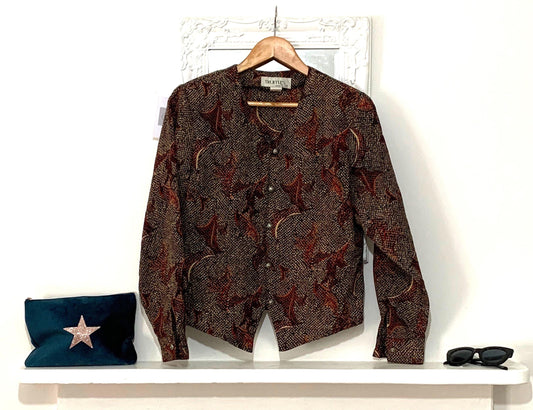 Brown Snake Print Blouse - Classic 1980s Cropped Blouse