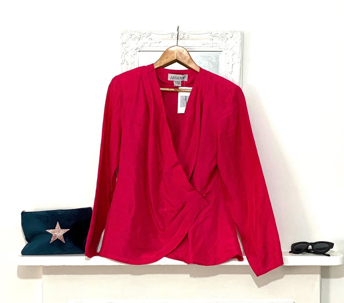 Vintage pink Silk Blouse - long Sleeve crossover Size 10