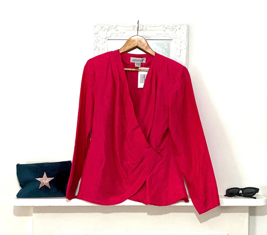 Vintage pink Silk Blouse - long Sleeve crossover Size 10