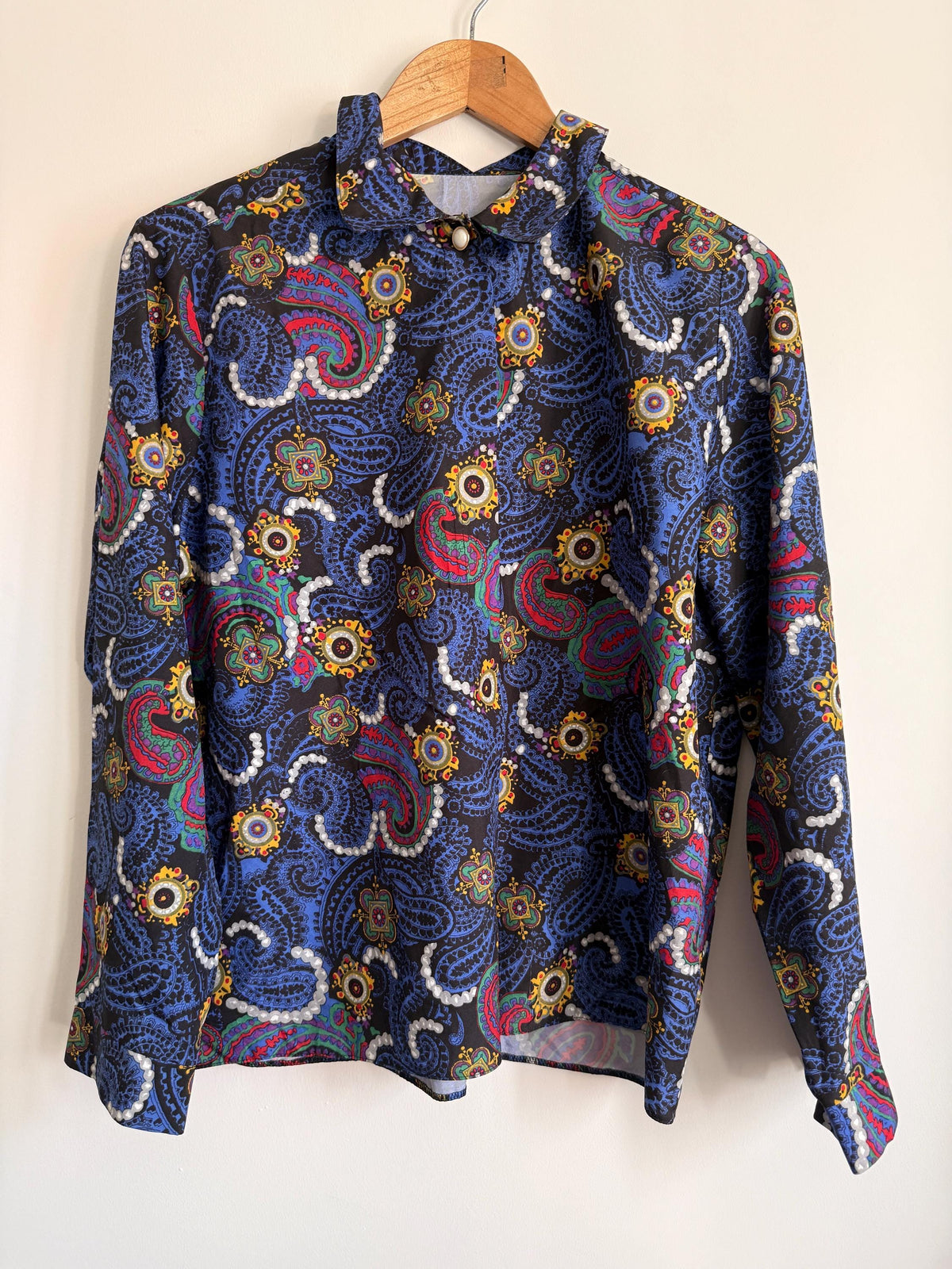 Vintage 70s Psychedelic Paisley Blouse | Mod Retro Print Shirt | UK 10-12