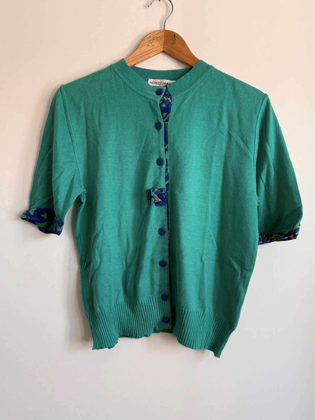 Vintage Heinzelmann Cardigan | Turquoise Knit Cardigan | Colour Pop Vintage Knitwear | Short Sleeve Cardigan | 1980s Sweater