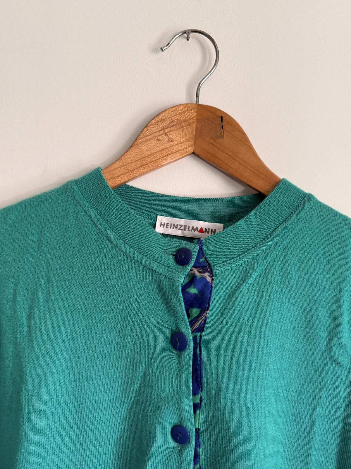 Vintage Heinzelmann Cardigan | Turquoise Knit Cardigan | Colour Pop Vintage Knitwear | Short Sleeve Cardigan | 1980s Sweater