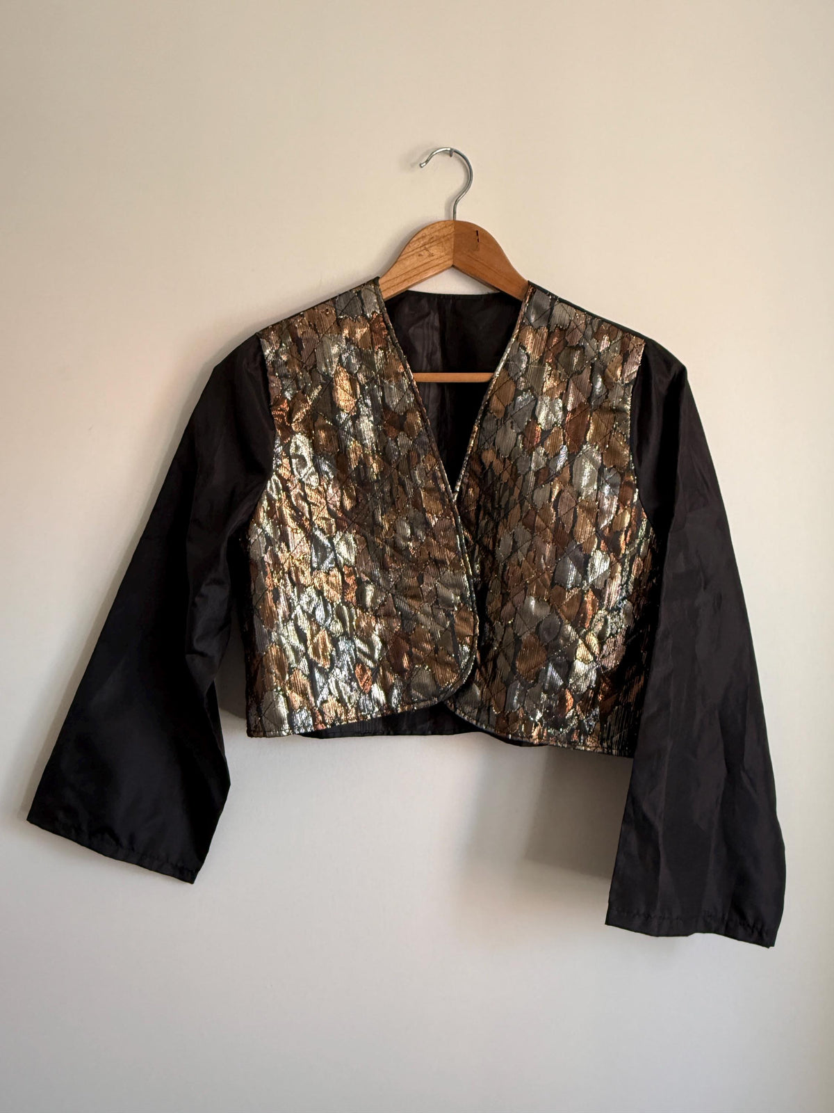 Vintage Metallic Brocade Bolero Jacket | Gold Bronze Black Evening Cover Up