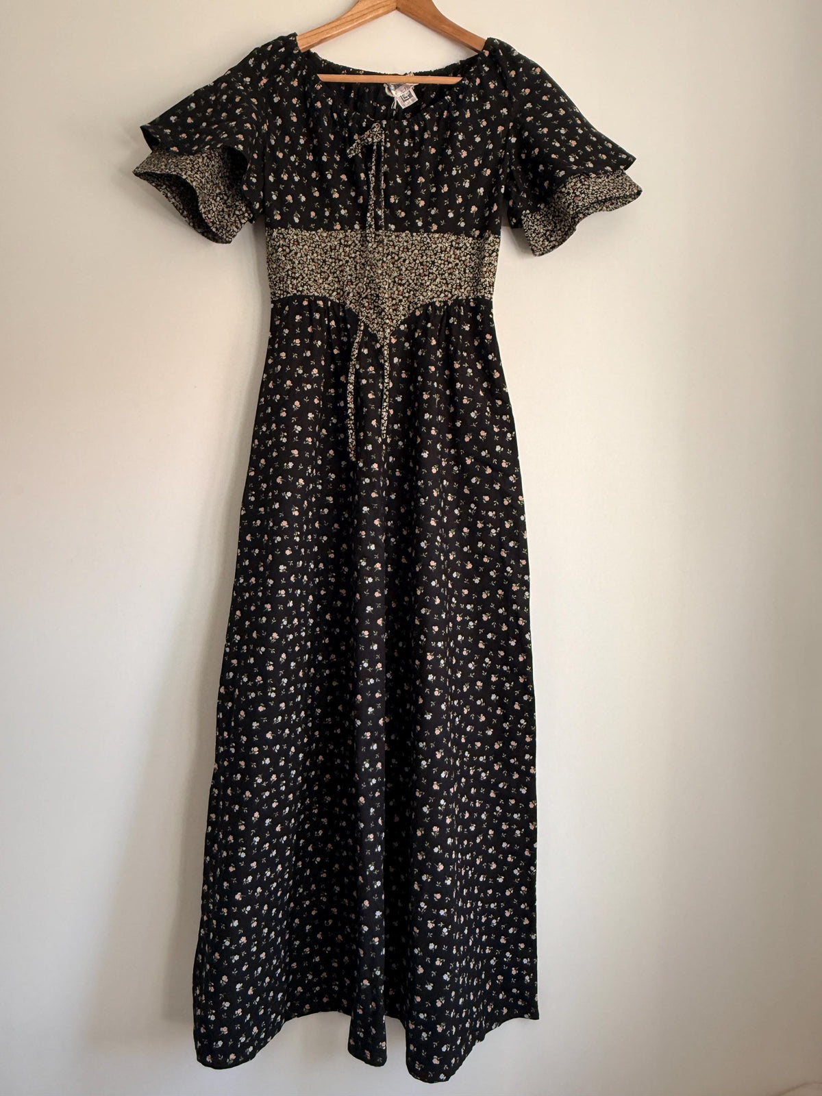 Vintage Mister Ant Prairie Maxi Dress | 1970s Floral Cottagecore Boho Style