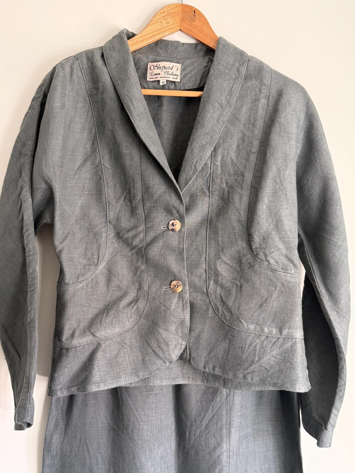 Vintage Sage-Grey Linen Suit | Shepard's Clothing Jacket & Maxi Skirt