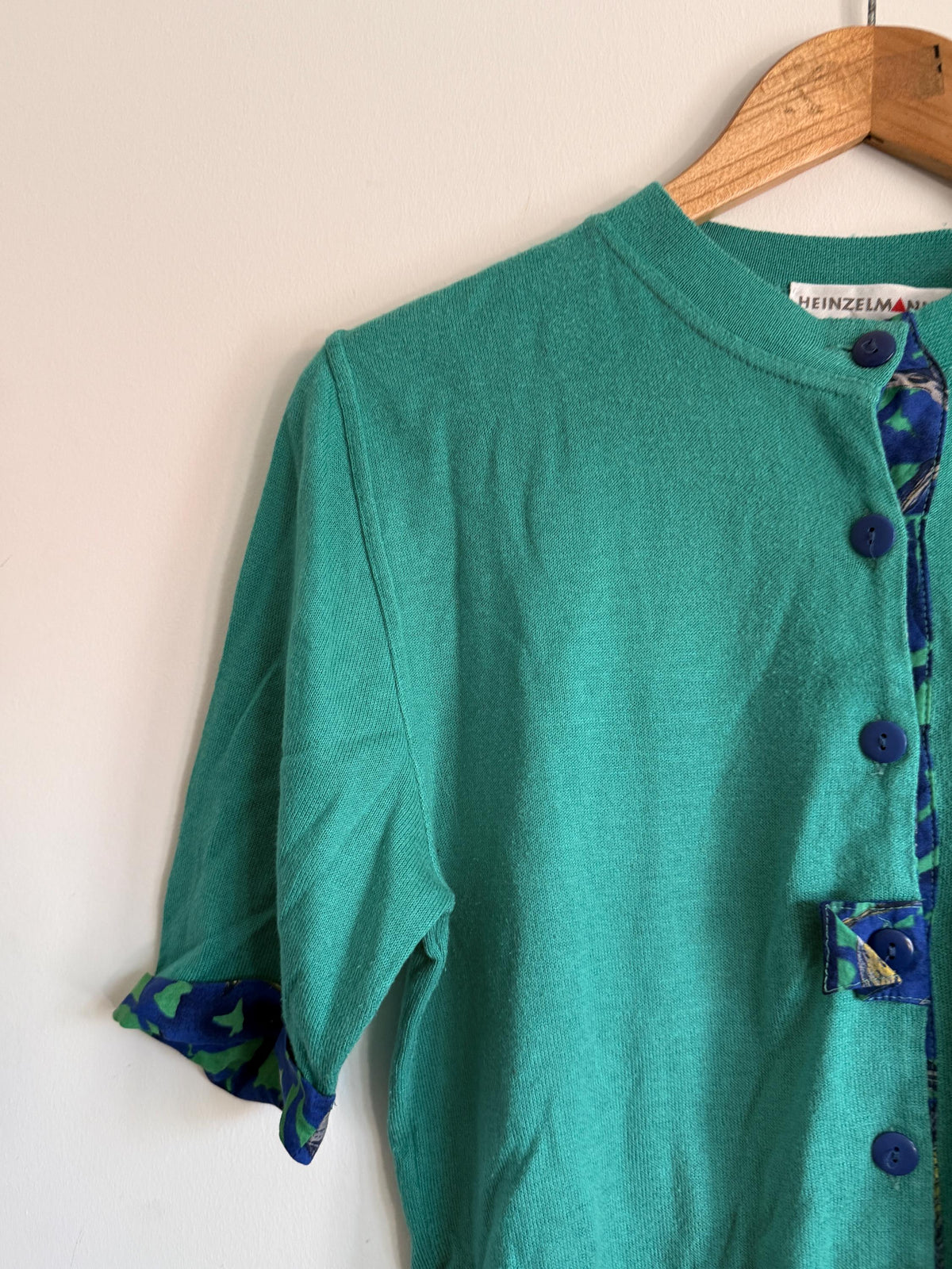 Vintage Heinzelmann Cardigan | Turquoise Knit Cardigan | Colour Pop Vintage Knitwear | Short Sleeve Cardigan | 1980s Sweater