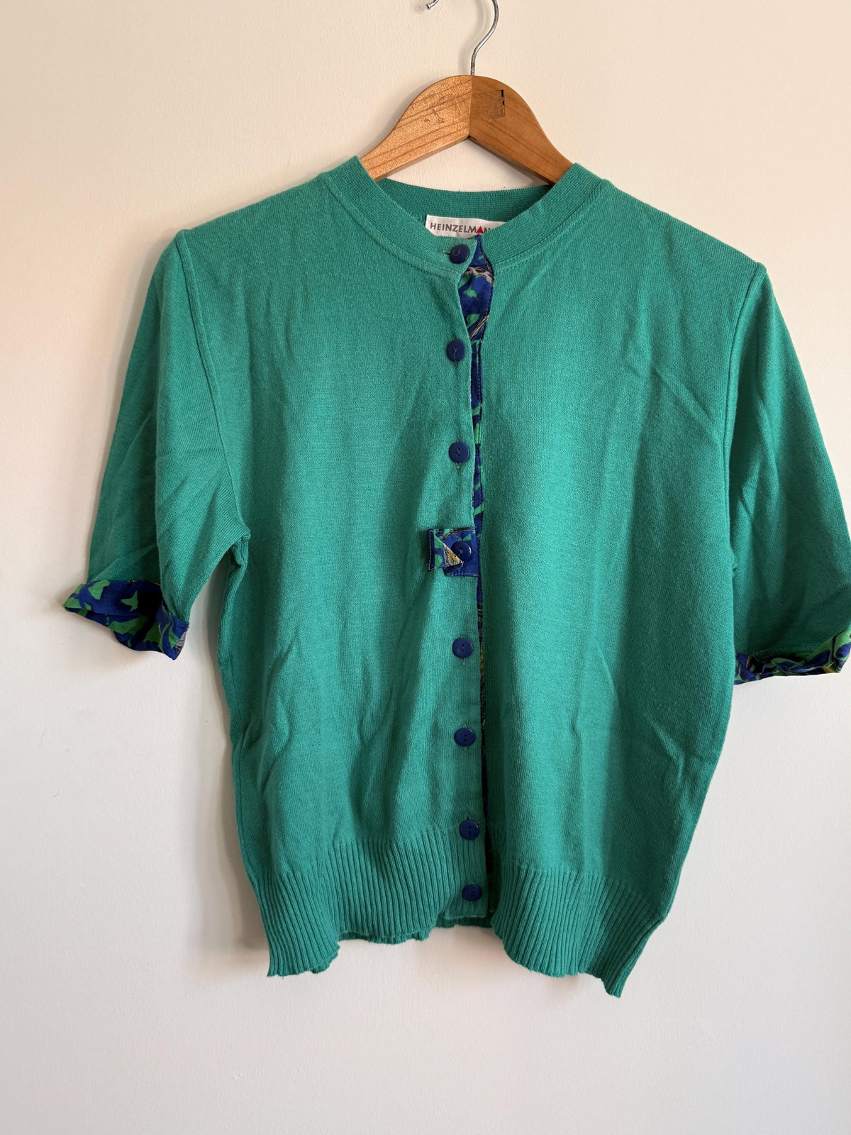 Vintage Heinzelmann Cardigan | Turquoise Knit Cardigan | Colour Pop Vintage Knitwear | Short Sleeve Cardigan | 1980s Sweater