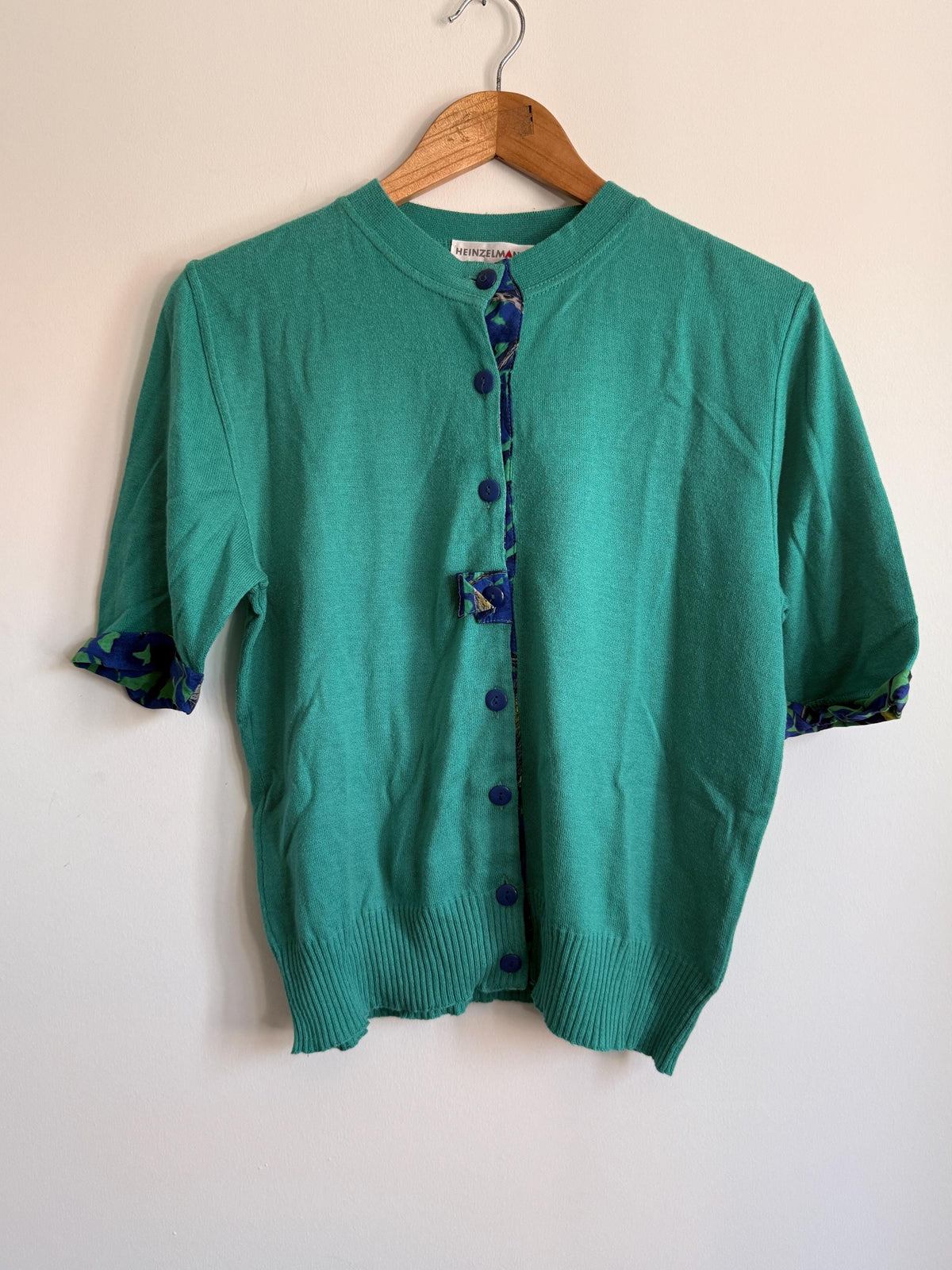 Vintage Heinzelmann Cardigan | Turquoise Knit Cardigan | Colour Pop Vintage Knitwear | Short Sleeve Cardigan | 1980s Sweater