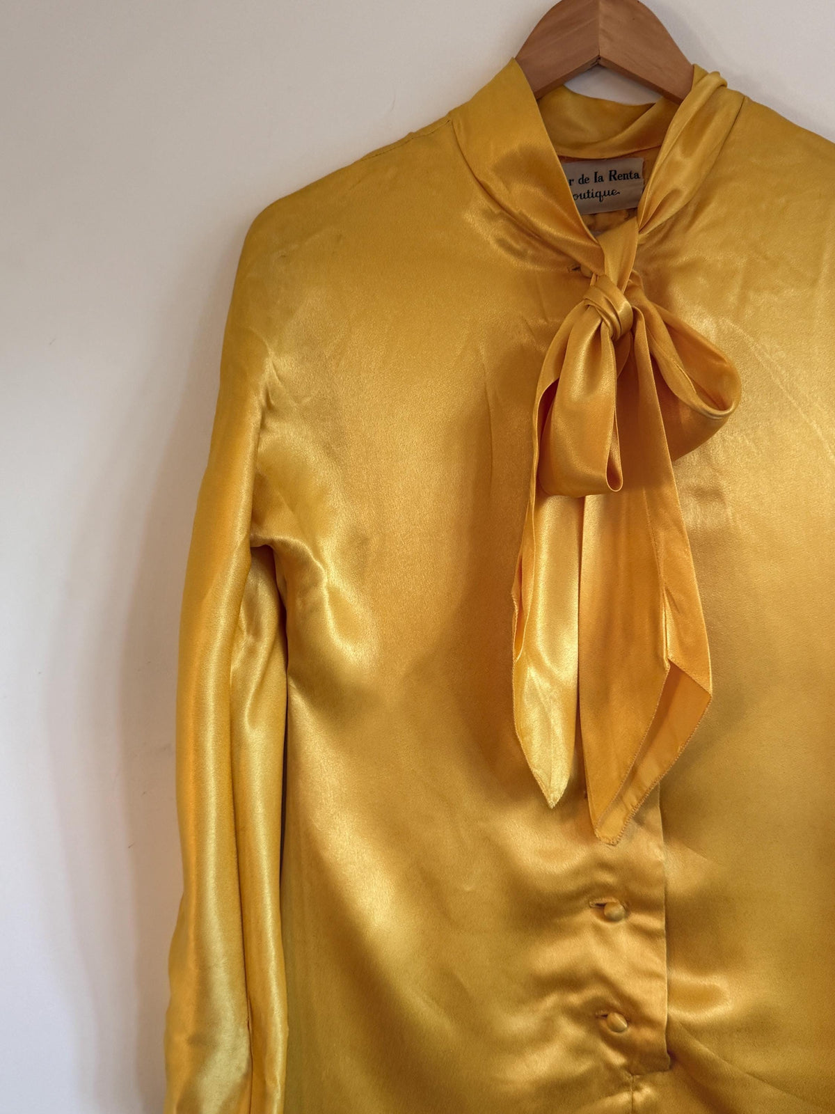 Vintage Oscar de la Renta Boutique Silk Dress Golden Satin Pussy Bow Cocktail Dress Designer Evening Dress Luxury Vintage Occasion Dress