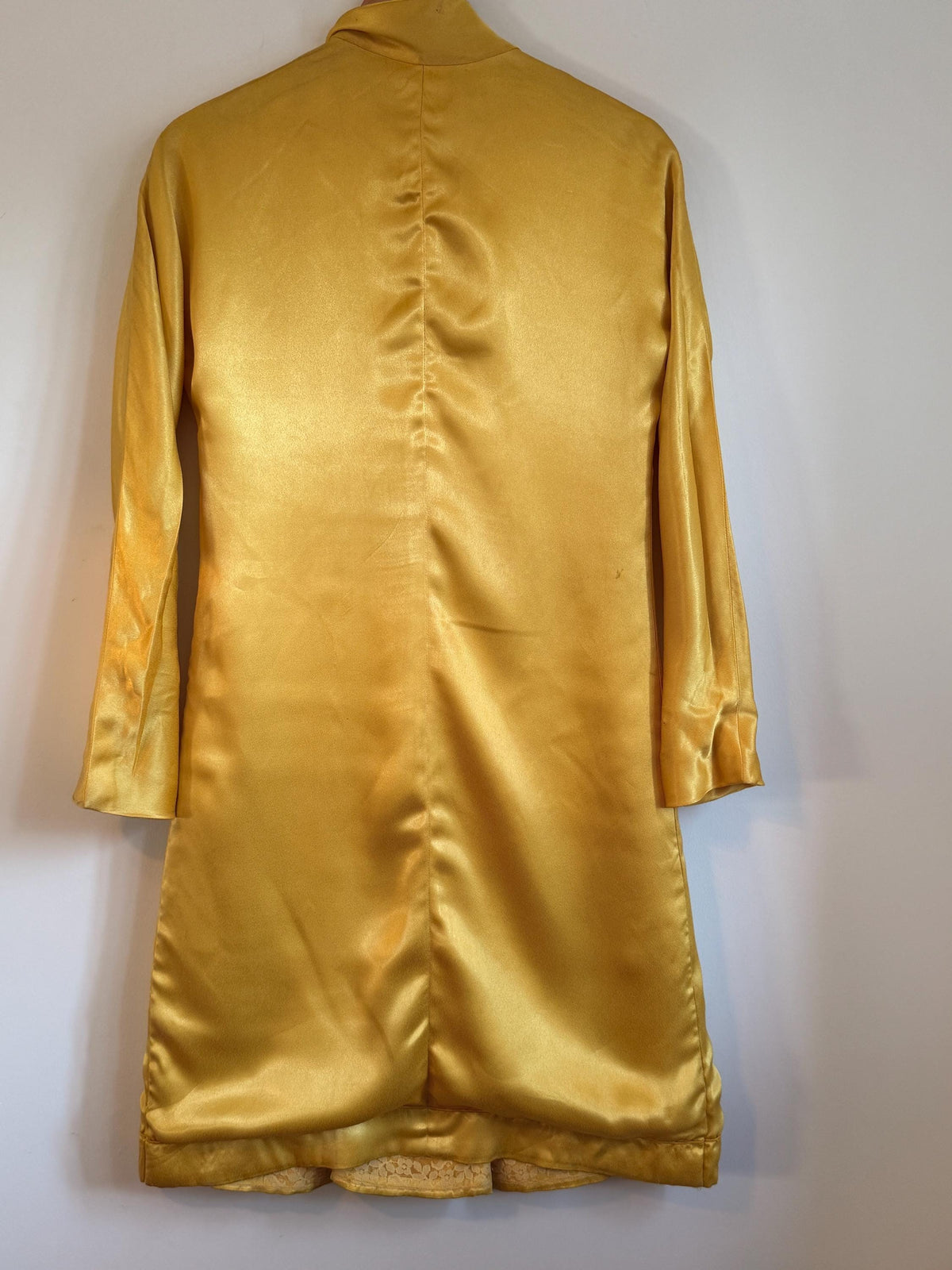 Vintage Oscar de la Renta Boutique Silk Dress Golden Satin Pussy Bow Cocktail Dress Designer Evening Dress Luxury Vintage Occasion Dress