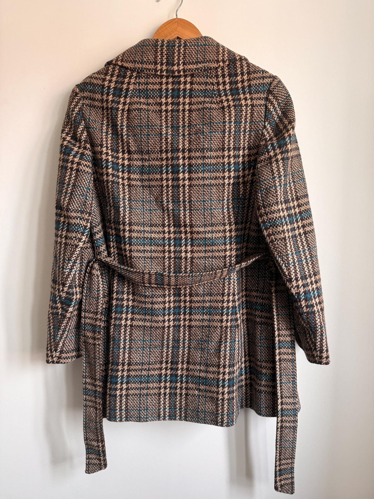 Vintage 1970s Harella Plaid Wool Blend Jacket | Brown Teal Mod Check Coat Made England