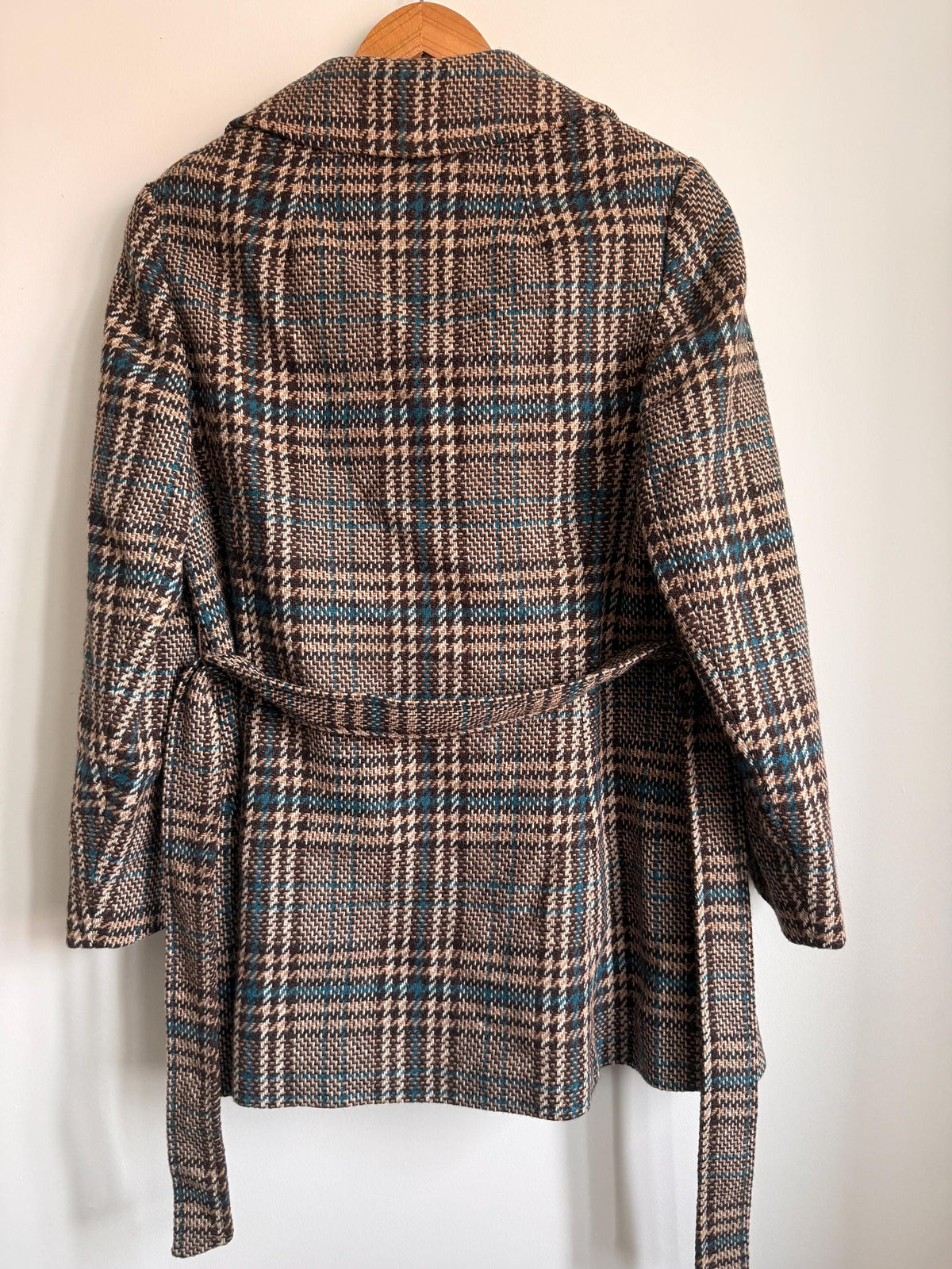 Vintage 1970s Harella Plaid Wool Blend Jacket | Brown Teal Mod Check Coat Made England