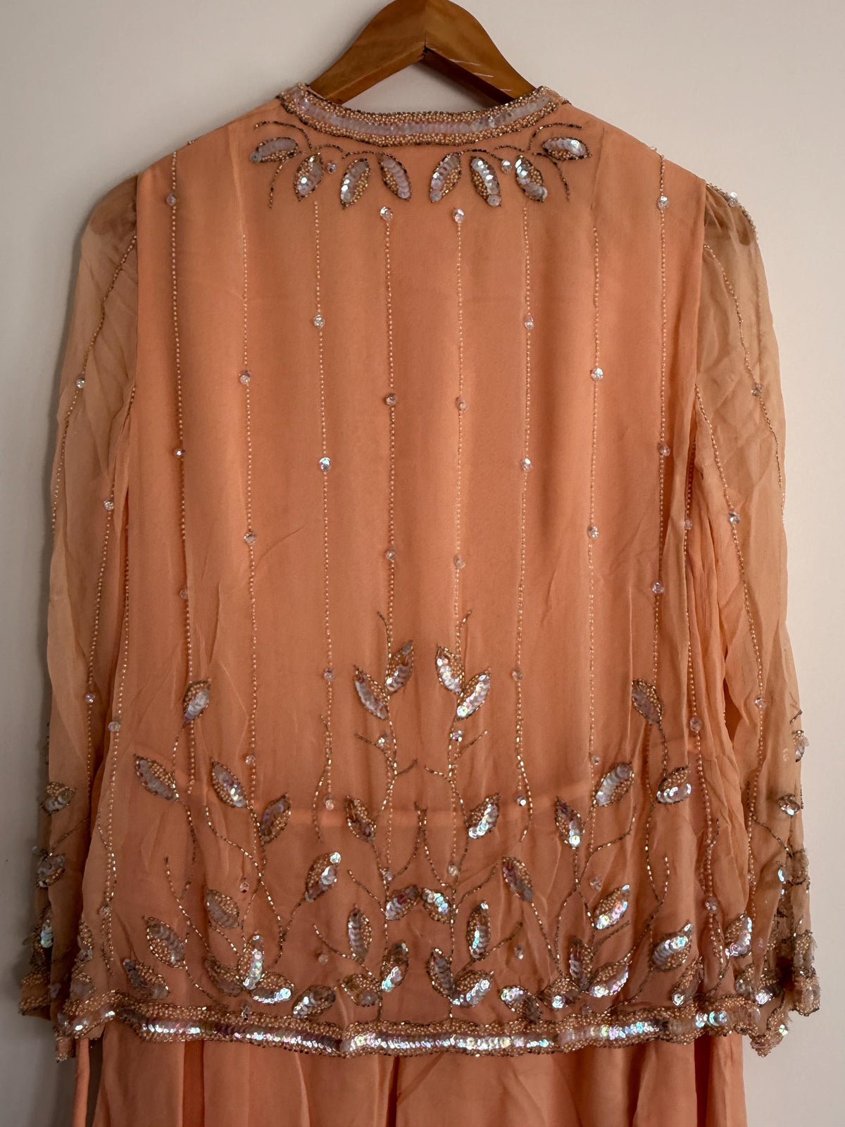 Vintage Norman Hartnell Dress Chiffon Ensemble Gown Chiffon, Vintage Norman Hartnell - Ready to Wear - Peach