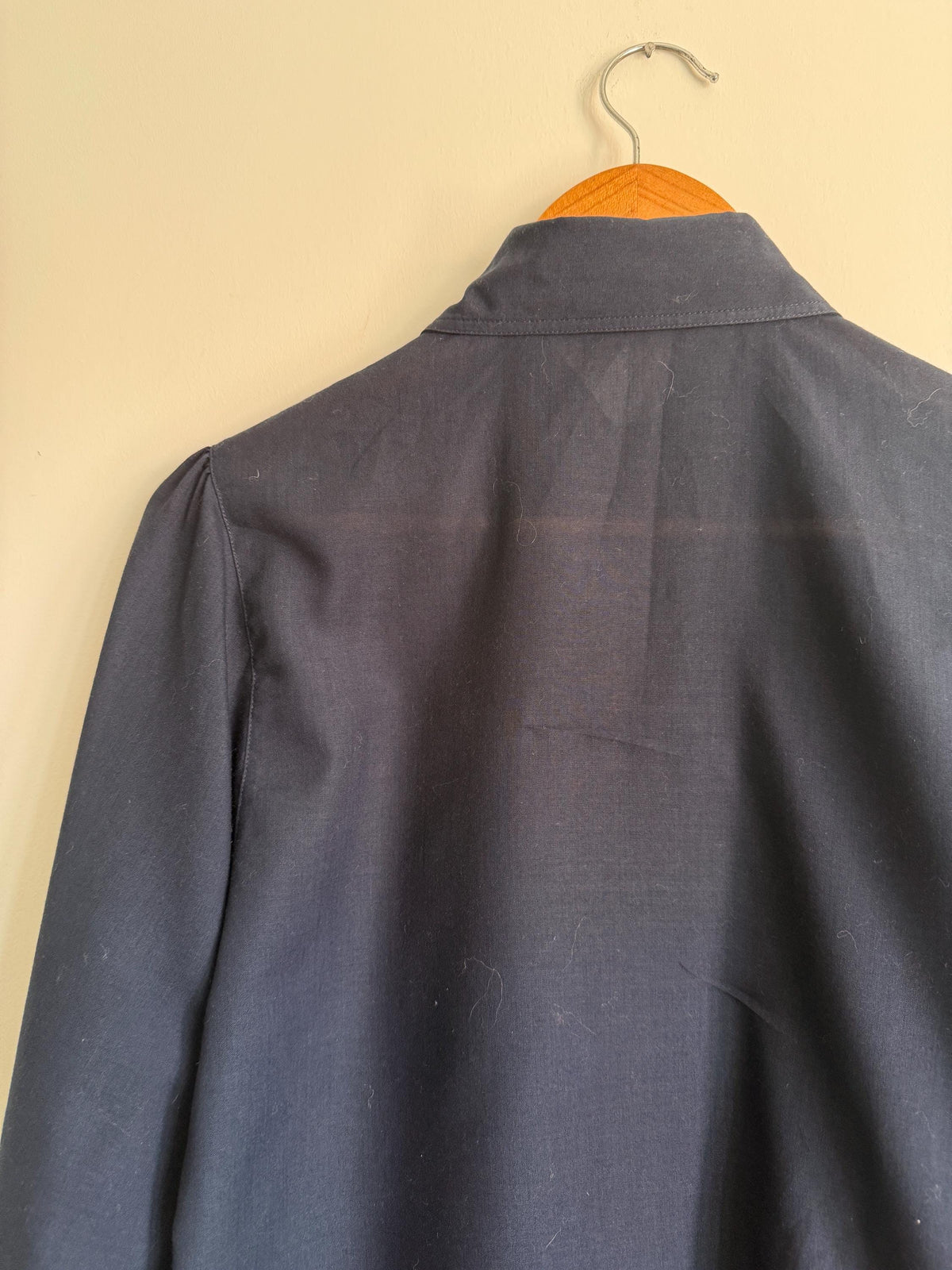 Vintage Navy Cotton Puff Sleeve Blouse | 1980s Peter Pan Collar Shirt