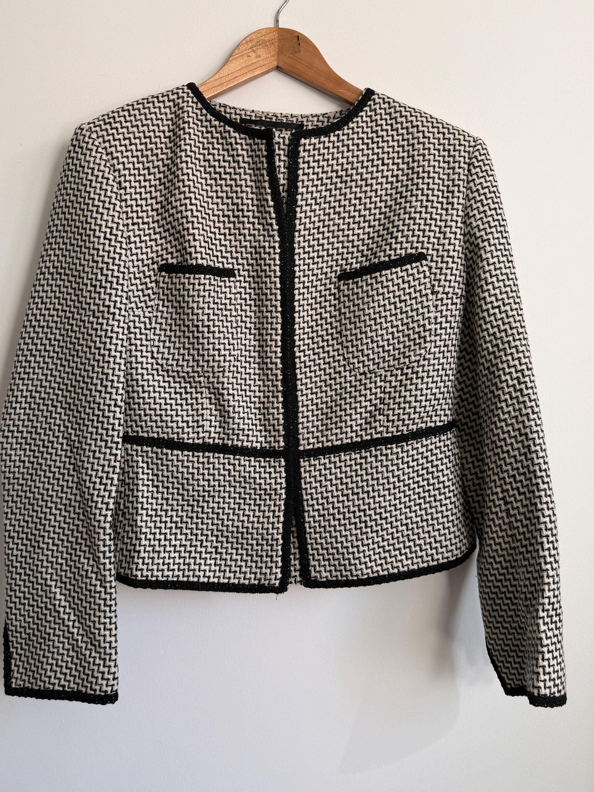 Vintage Black White Tweed Jacket | Houndstooth Bouclé Cropped Blazer