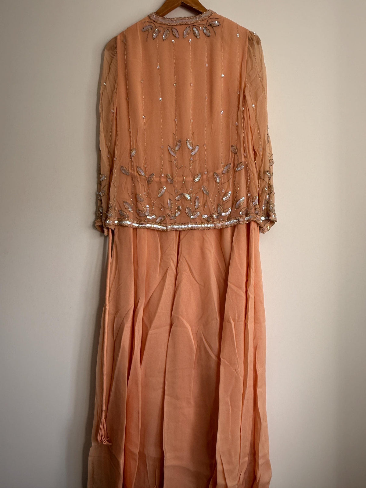 Vintage Norman Hartnell Dress Chiffon Ensemble Gown Chiffon, Vintage Norman Hartnell - Ready to Wear - Peach