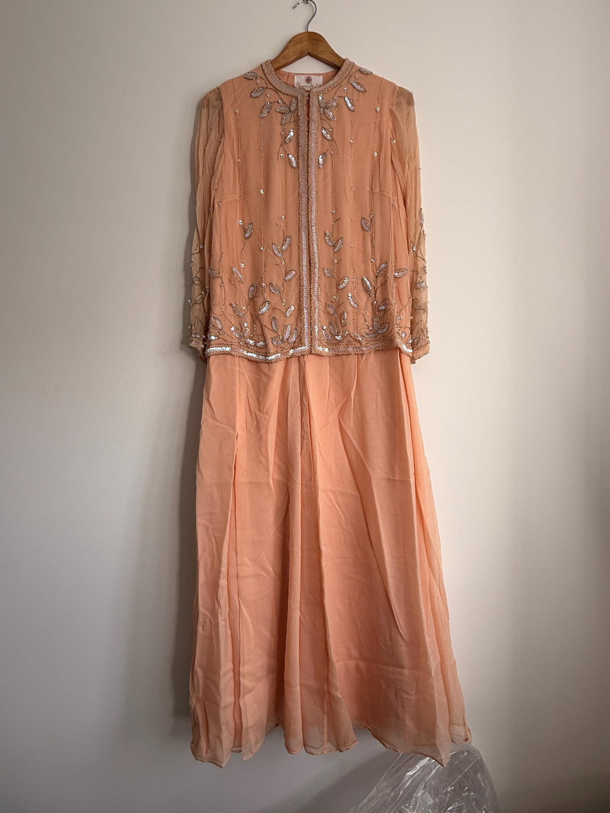 Vintage Norman Hartnell Dress Chiffon Ensemble Gown Chiffon, Vintage Norman Hartnell - Ready to Wear - Peach