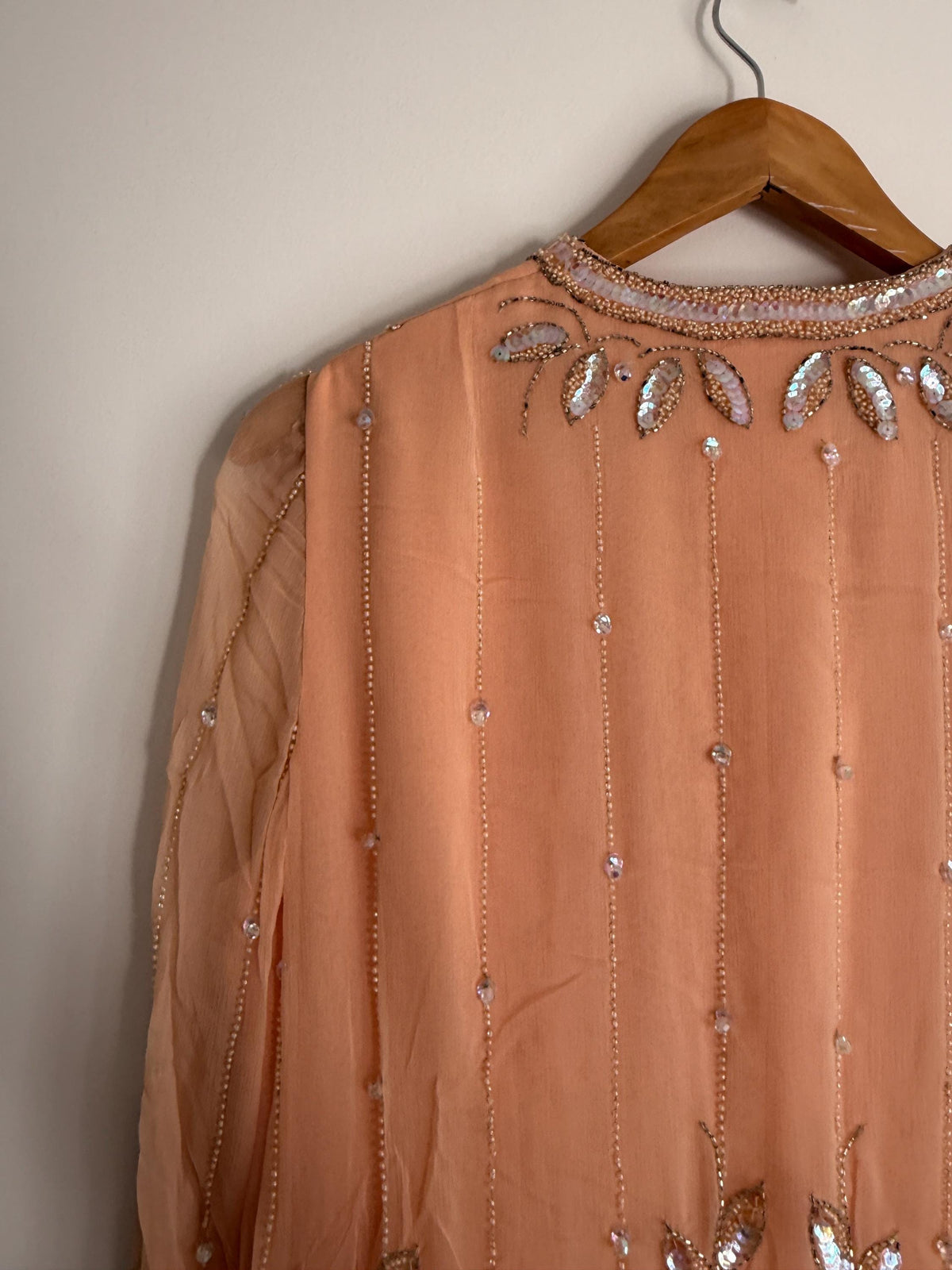 Vintage Norman Hartnell Dress Chiffon Ensemble Gown Chiffon, Vintage Norman Hartnell - Ready to Wear - Peach