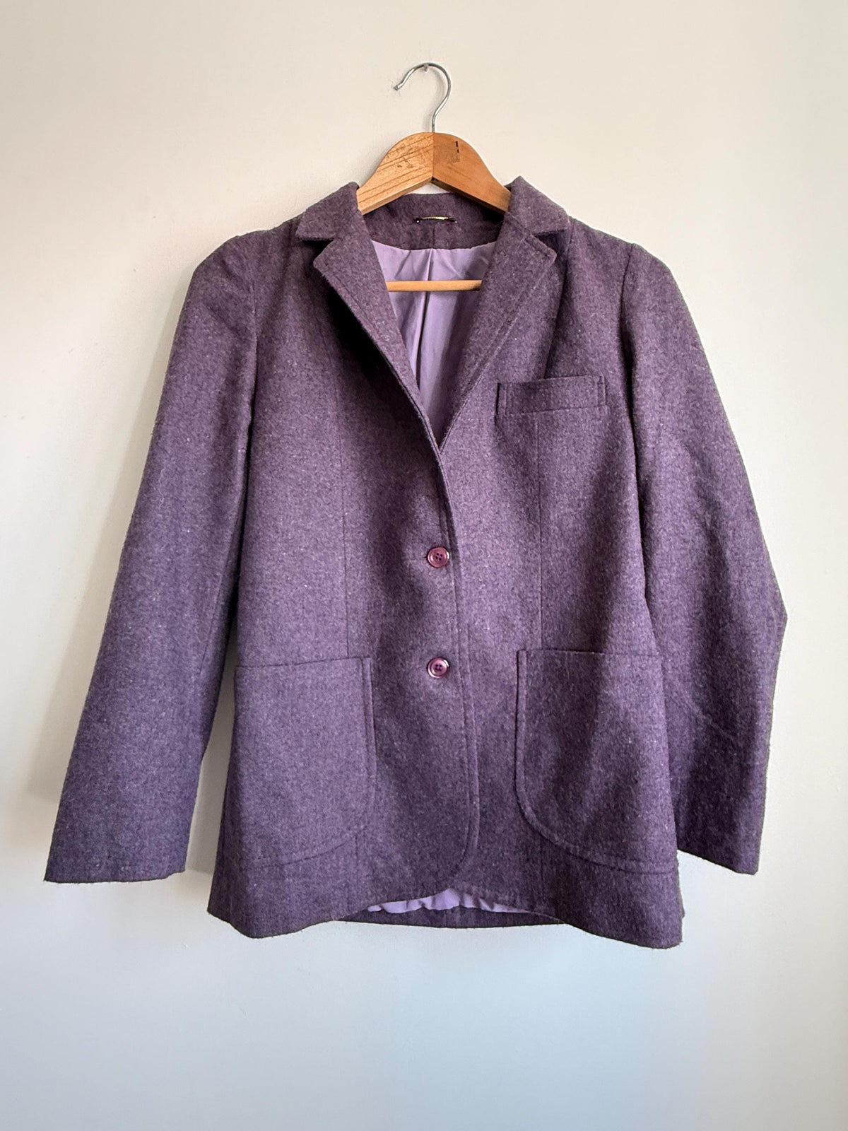 Vintage Heather Purple Wool Blend Blazer | Tailored Country Jacket | Classic Smart Coat | UK 10-12