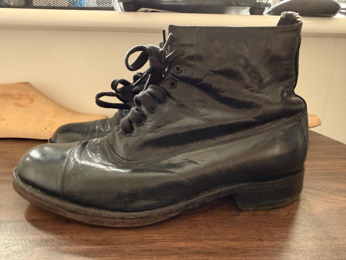 Vintage Hughson Black Leather Cap Boots UK 8 | Handmade English Lace Up Heritage Menswear
