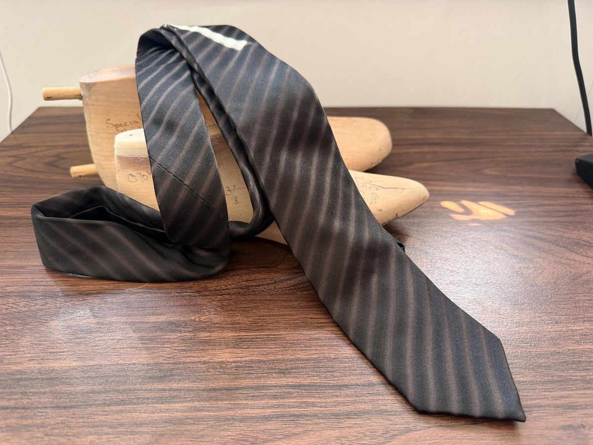 Vintage Chocolate Brown Silk Stripe Tie | Classic Men's Business & Formal Necktie