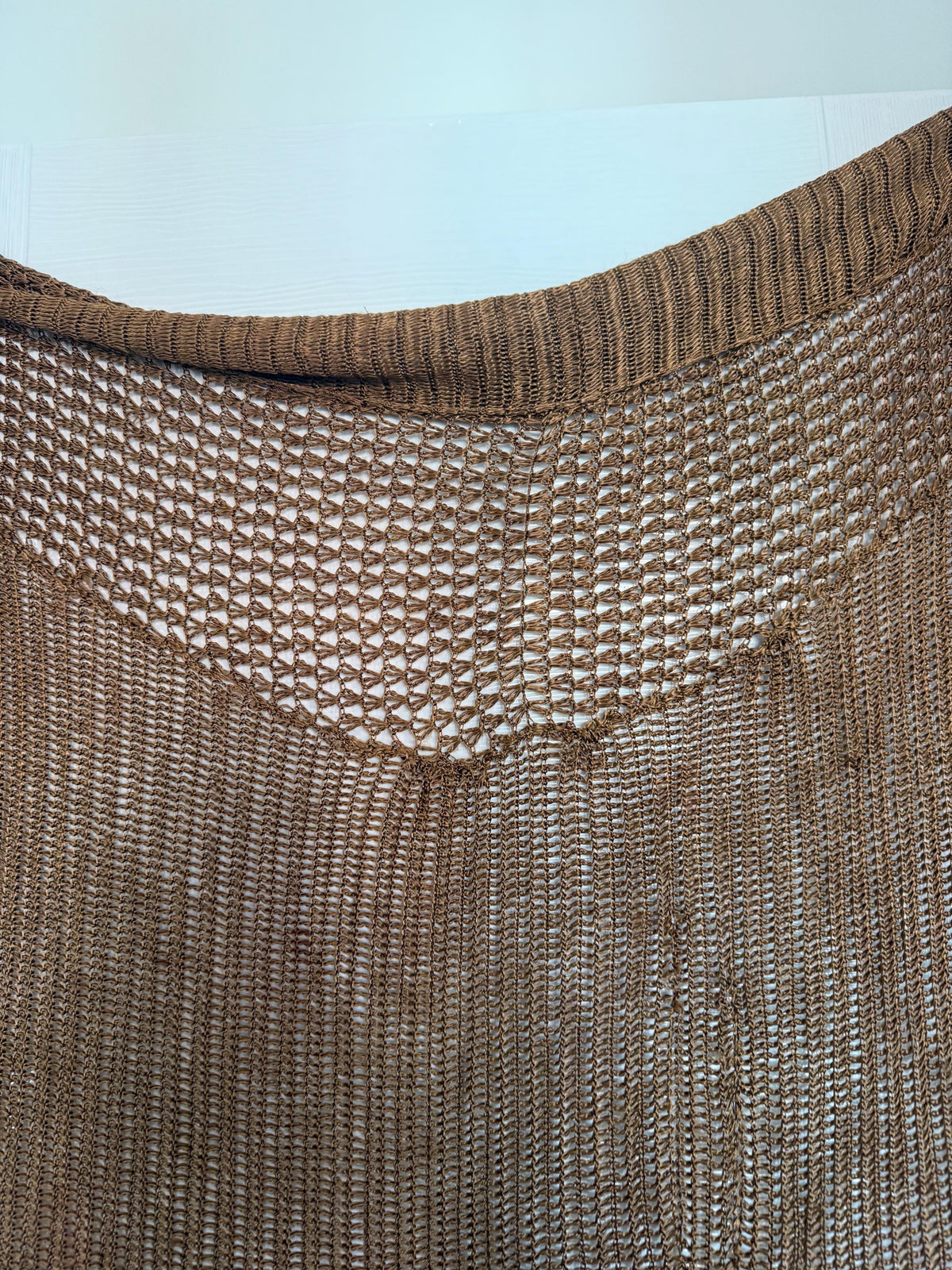 Vintage 1930s Bronze Crochet Piano Shawl 40 x 65 Inch Floral Rose Fringe Art Deco Evening Wrap