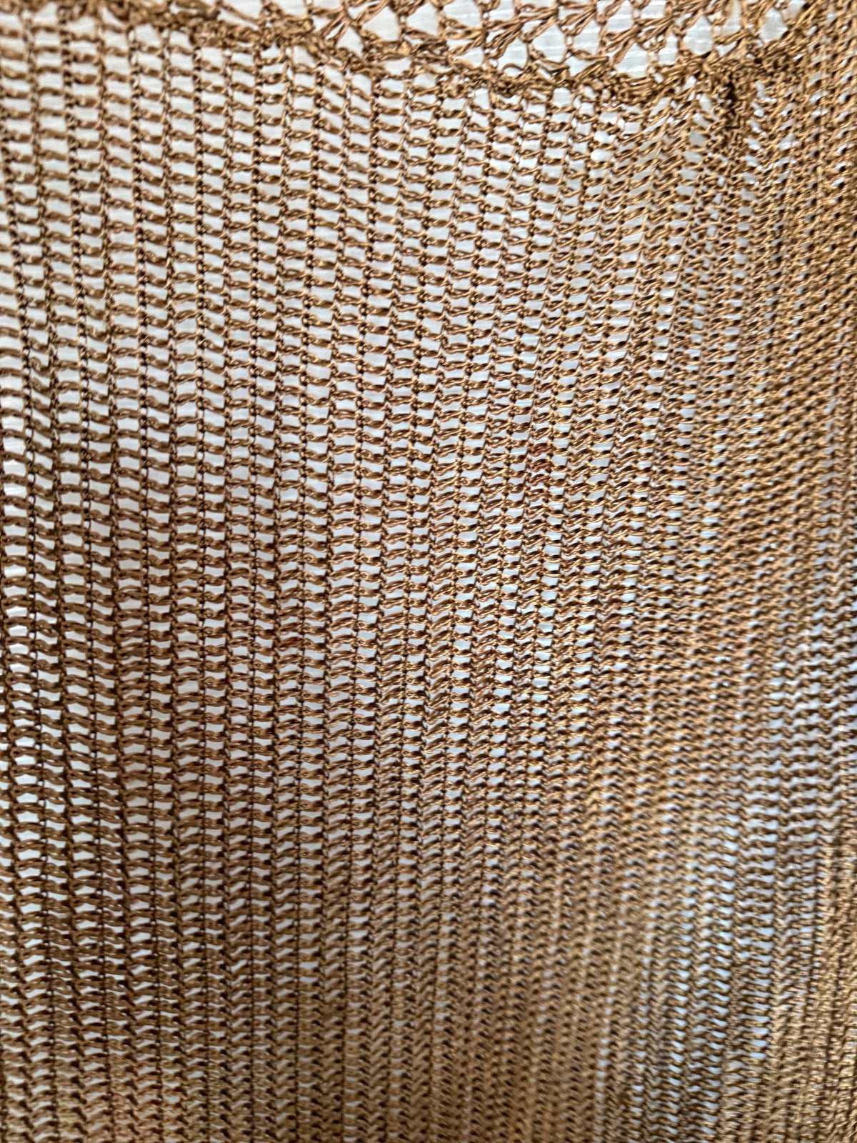 Vintage 1930s Bronze Crochet Piano Shawl 40 x 65 Inch Floral Rose Fringe Art Deco Evening Wrap