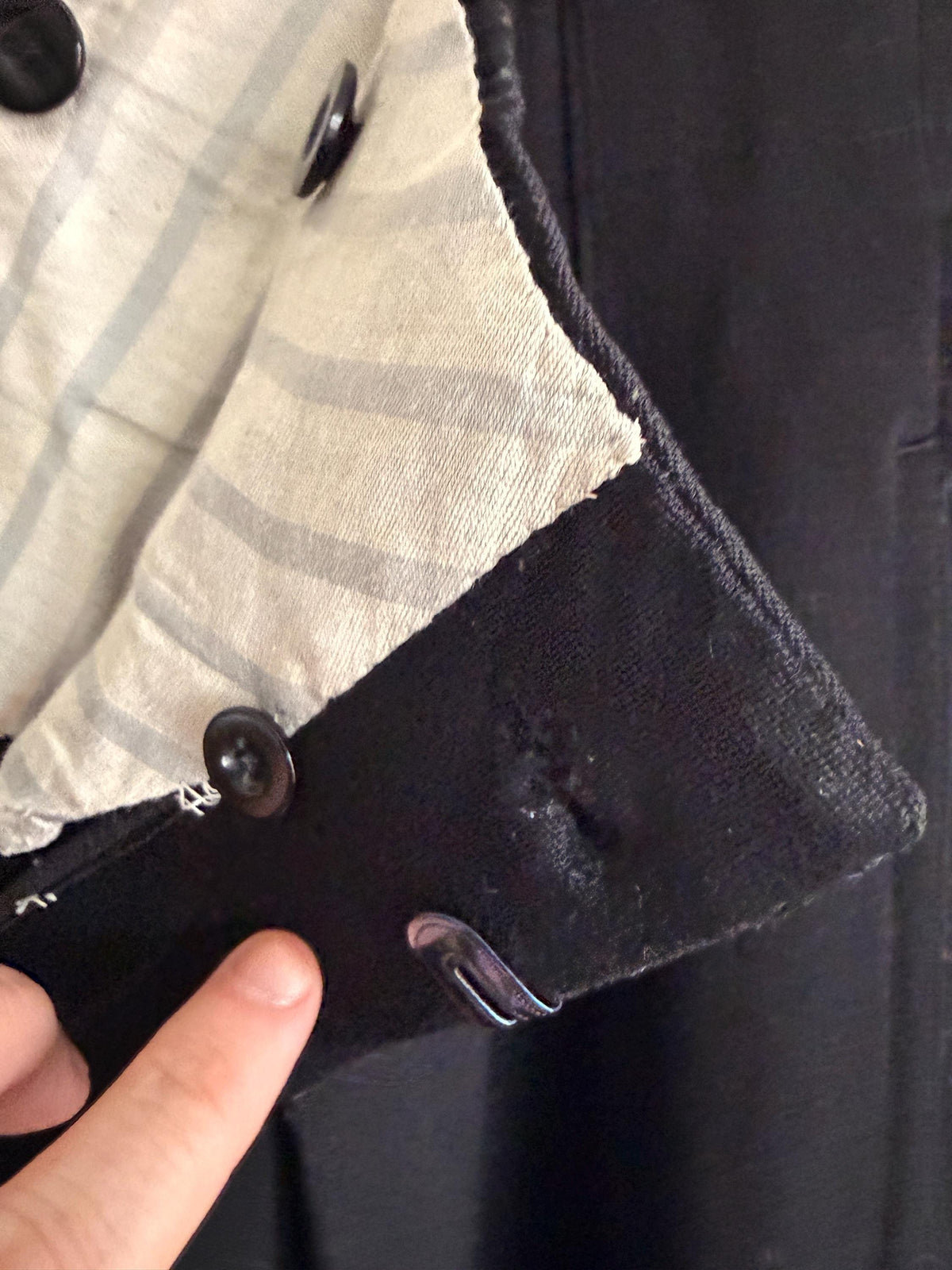 1930s 1940s Vintage Womens Black Wool Trousers – High Waist Pleated Button Fly – Side Adjusters